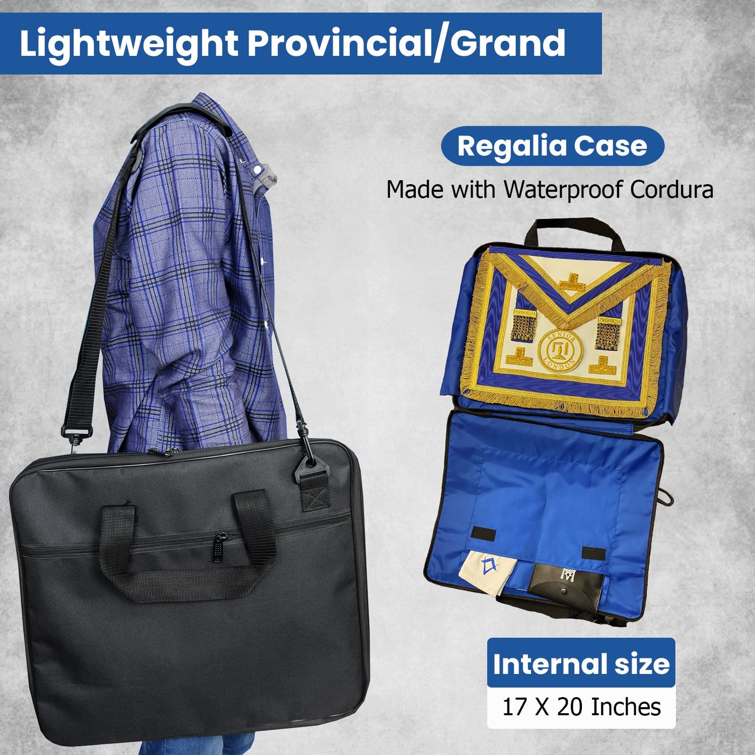 Custodia massonica provinciale morbida di alta qualità | Leggero - Materiale Cordura impermeabile | Regalo di alta qualità per uomini massoni, Nero , 17 X 20 Inches, moderno