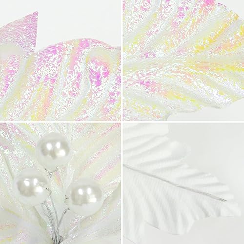 Miniatura 3 de KI Store 6 flores iridiscentes para árbol de Navidad de 10 pulgadas, decoraciones blancas para árbol de Navidad, sin purpurina