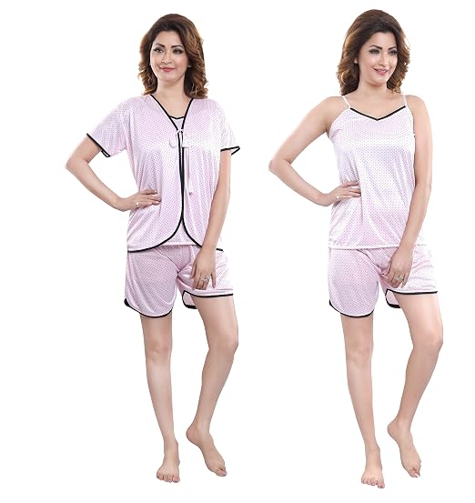 Buy TUCUTE Women's Satin Solid Night Suit Pack Of 3 (Satin 3Pcs  Nightwear_Pink_Xl) at Amazon.in