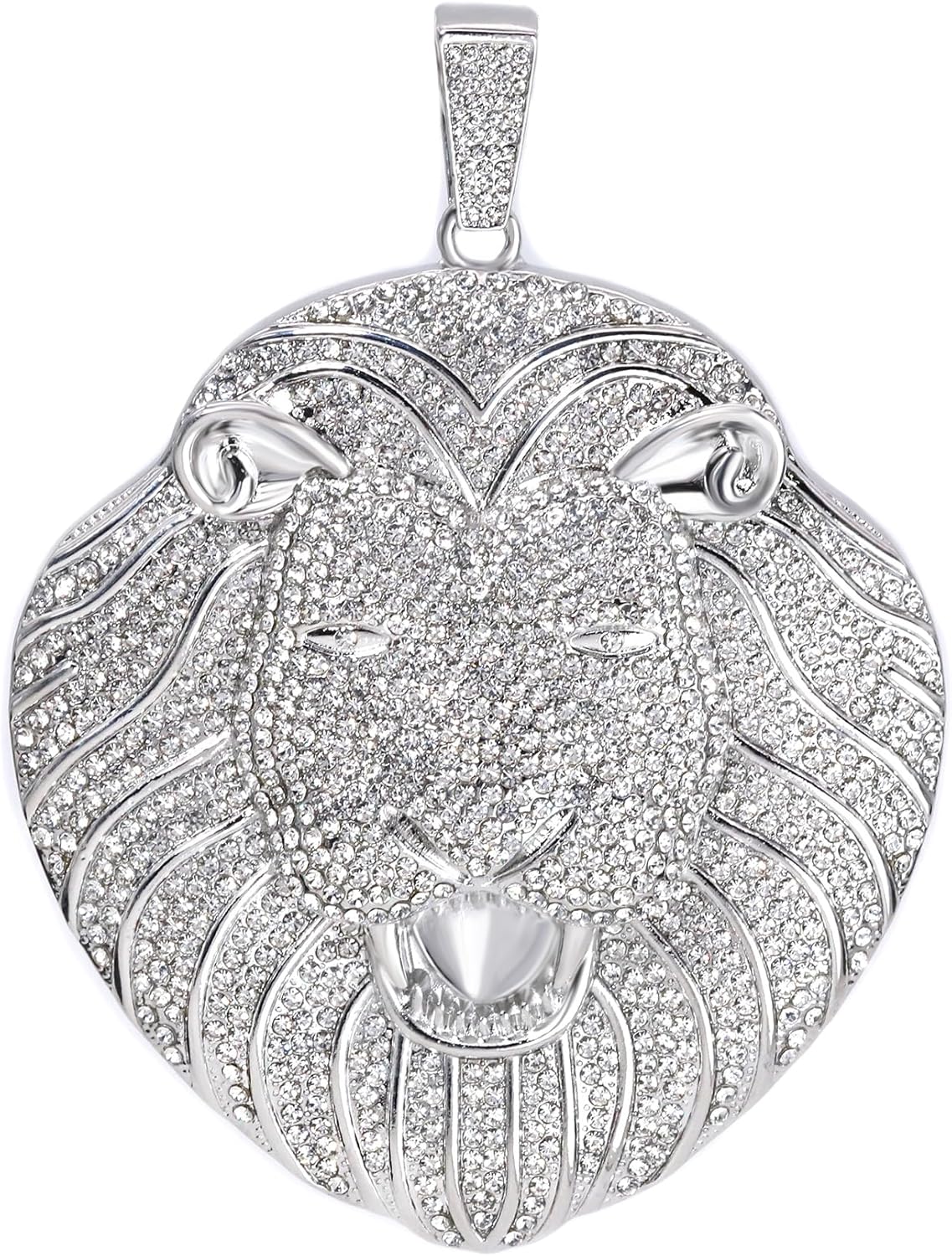 Big Lion Pendant for men Hip hop Jewelry Iced Lab Diamond Jumbo Size huge Lion Head Bling Rapper Charm Pendant and Rope chain 36" Inches