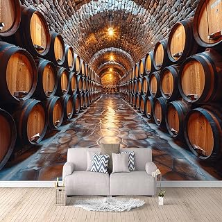Papel Pintado Pared Bodega Papel Pintado Efecto 3D Barril de Vino Salón Dormitorio Fotomurales Tejido No Tejido Murales Decorativos Pared Wallpaper for Walls (300x210 cm) 2732v