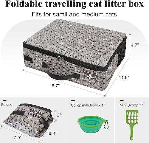 Miniatura 7 de HiCaptain Caja de arena portátil de viaje para gatos con tapa, caja de arena plegable para gatos pequeños y medianos, a prueba de fugas, sin olor,