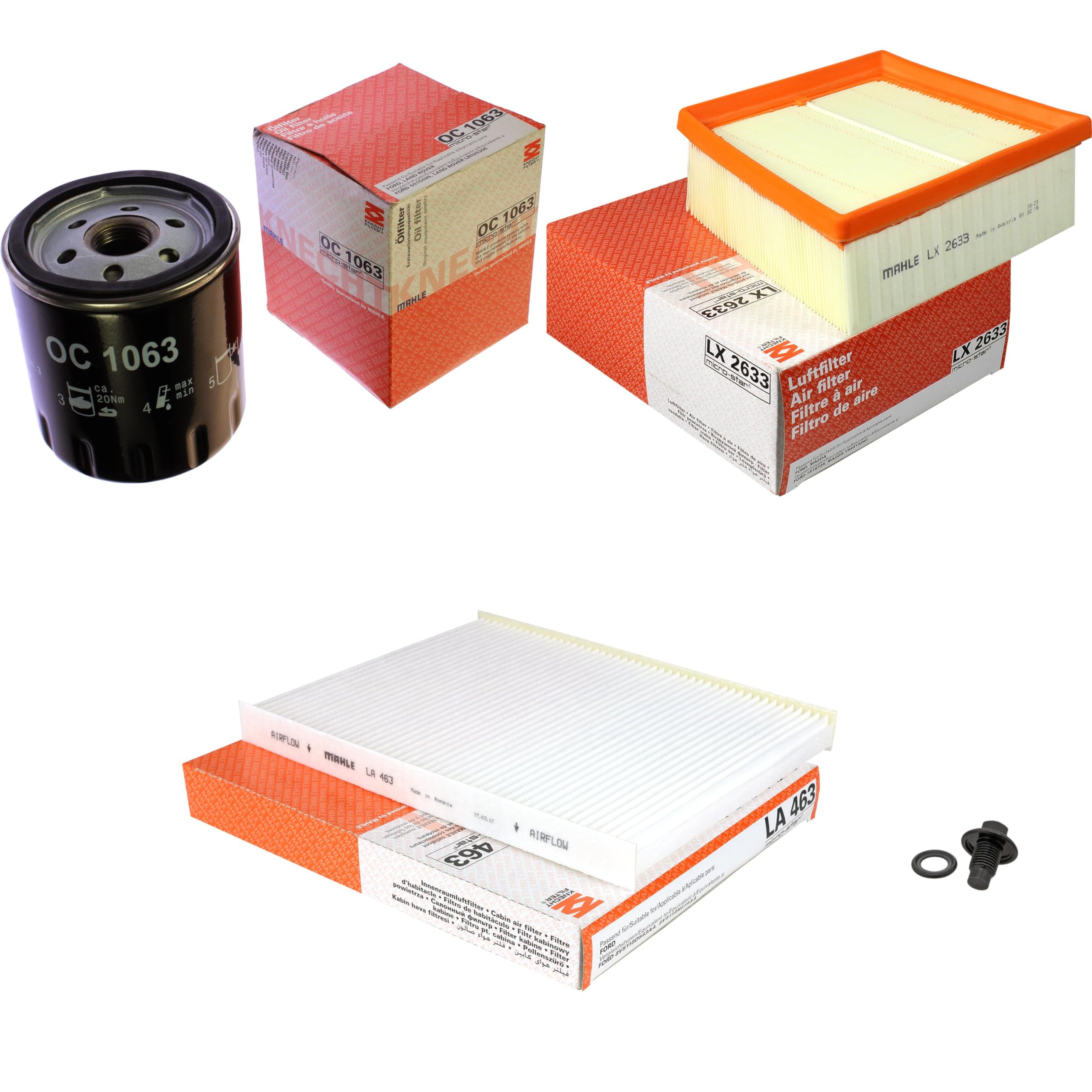 Paquete de inspección Kit de mantenimiento con filtro de aceite OC 1063, filtro de aire LX 2633, filtro de cabina LA 463, tornillo de cierre