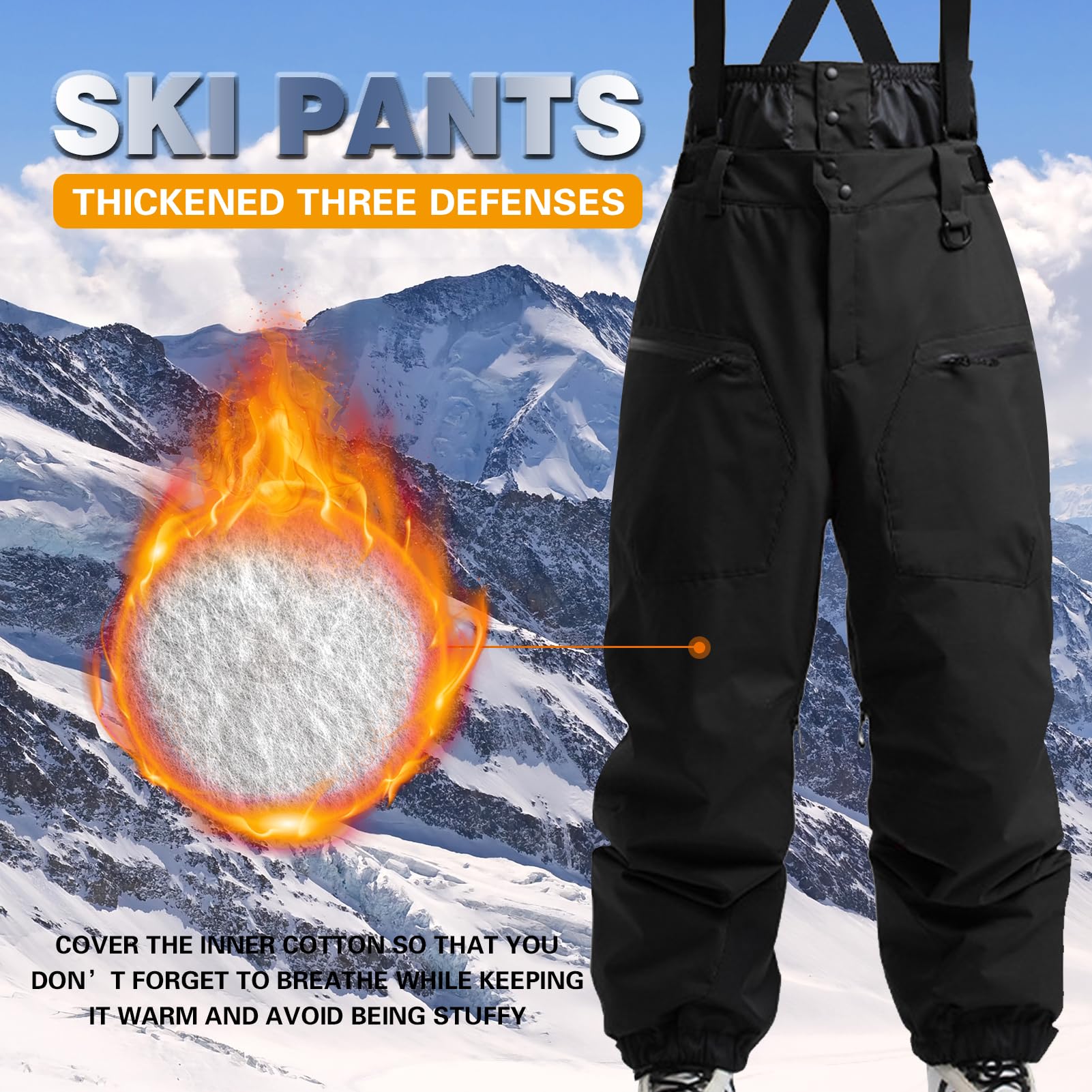 Unisex Skihosen | Damen Herren Schneehose – Gefüttert Warm Wasserdicht, Snowboardhose Mit Hosenträgern, Winter Outdoor Latzhose