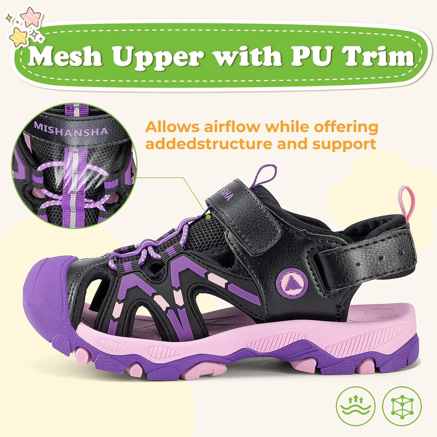 Mishansha Kids Athletic Sandals Girls Boys Closed Toe Summer Sandals with Adjustable for Beach Hiking Outdoor Sports - Image 4