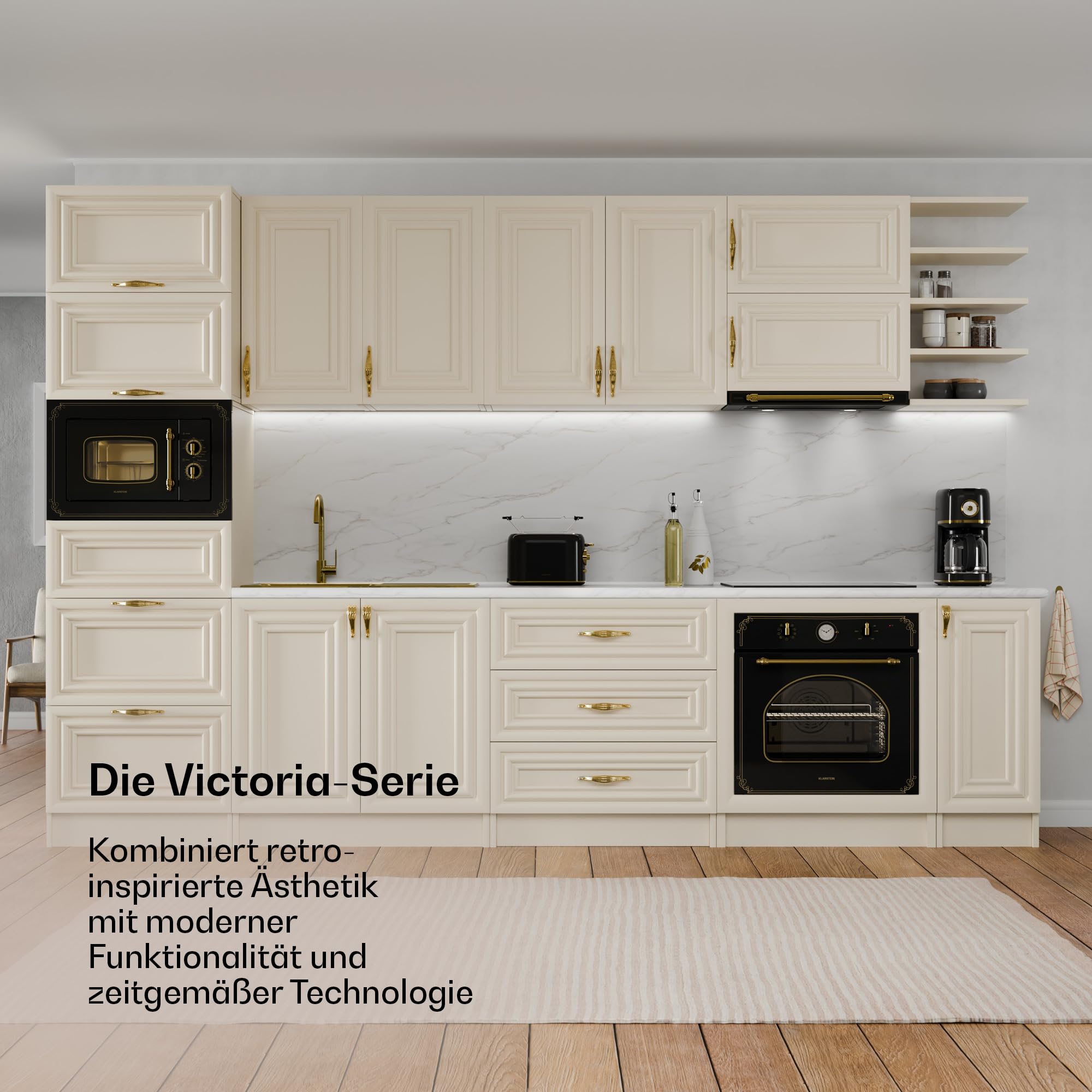 Klarstein Victoria Toaster Wasserkocher Set, Retro Design, 2 Scheiben Toaster, 1,7L Wasserkocher, Schwarz