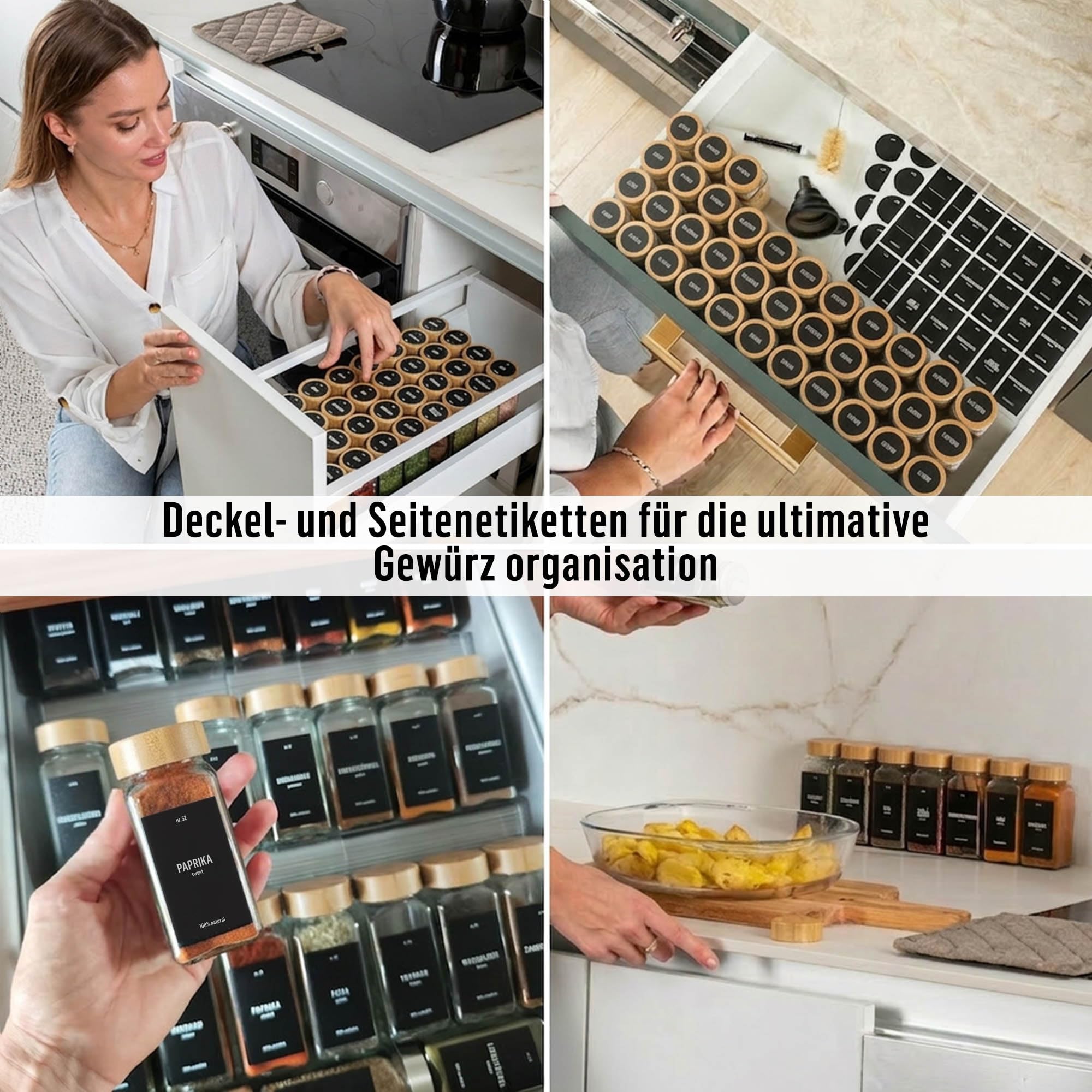 Deco Haus® Gewürzgläser eckig mit Holzdeckel 24er Set [+ Etiketten & Streueinsatz] - Gewürzdosen Set Glas - Gewürzbehälter Spice Jars - Aufbewahrung - Behälter für Gewürze - Gewürzaufbewahrung