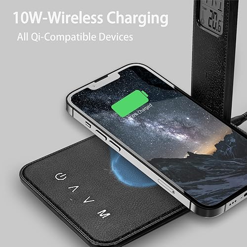 Miniatura 2 de Lámpara de escritorio, lámpara LED con cargador inalámbrico, puerto de cargador USB, control táctil, 3 modos de color, 5 niveles de brillo, lámpara