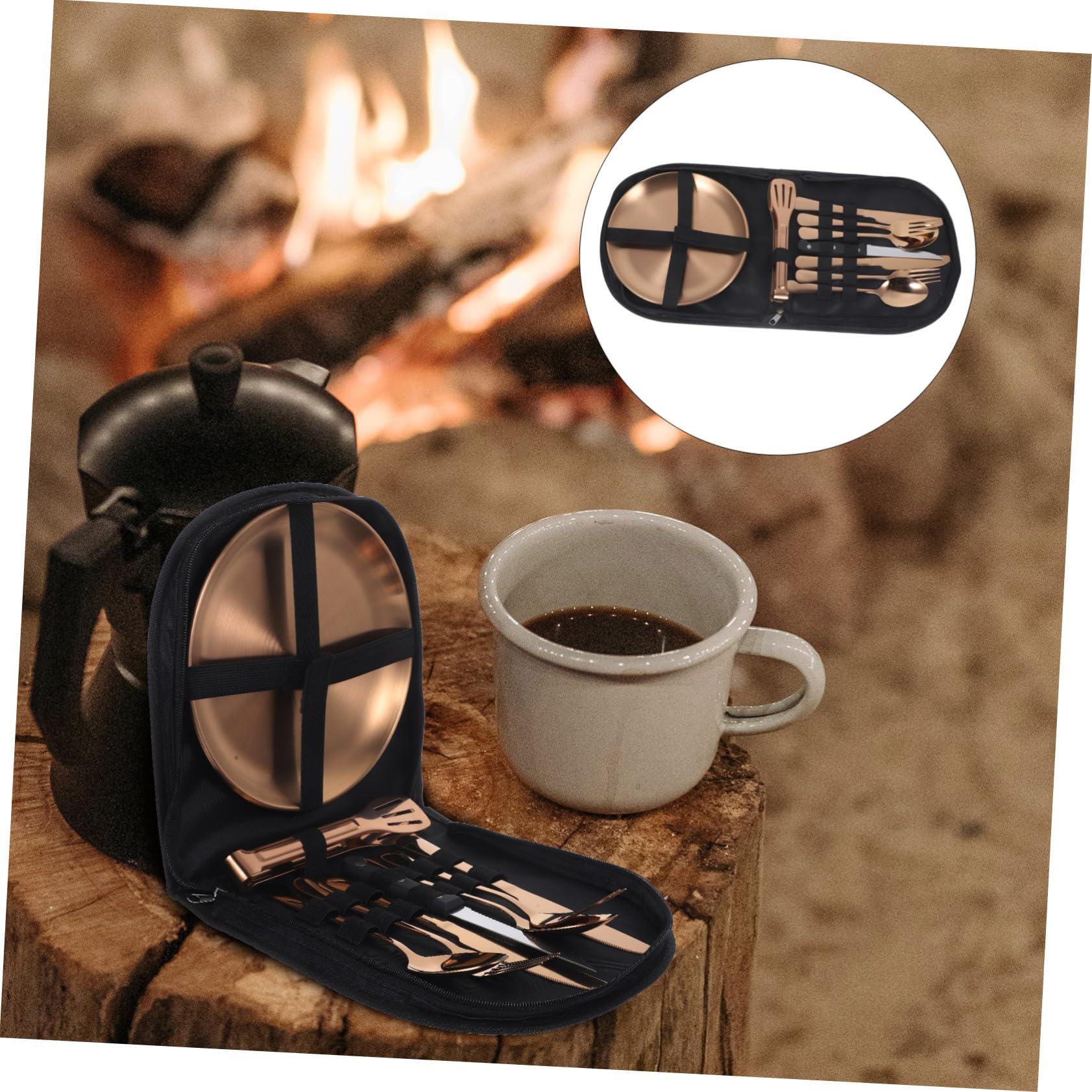 Ciieeo Edelstahl Camping Besteck Mit Servierlöffel Und Aufbewahrungstasche Für Reisen Und Outdoor Aktivitäten Inklusive Reisebesteck Und Metall Utensilien