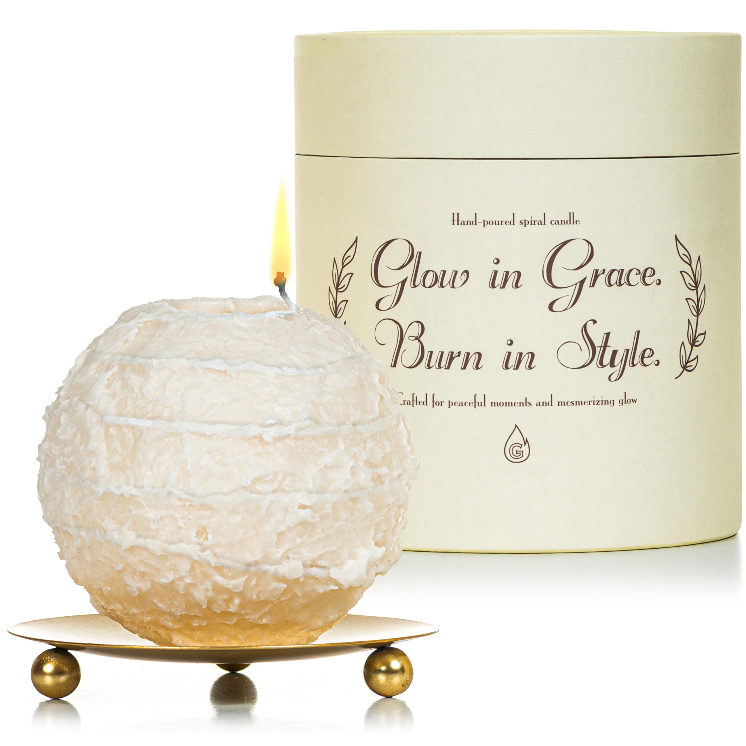 Spiral Beeswax Candle Unscented 4.5 Inch Hollow Sphere - Beige Unique Decorative Candle, Soy & Mineral Wax Blend, 10oz Long Burn Gift For Home