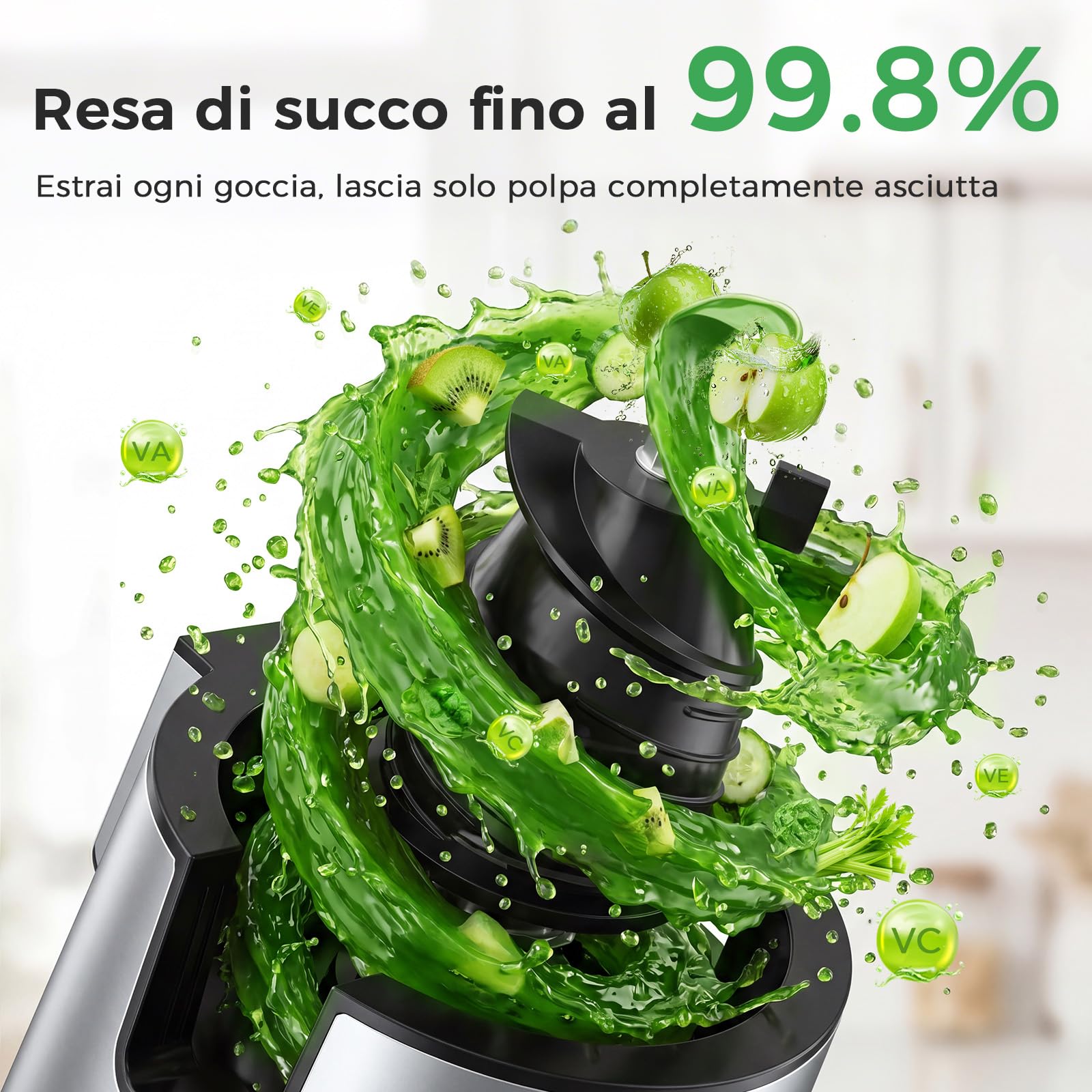 YASHE Estrattore di Succo a Freddo 600W, Bocca Extra Large 152 mm per Frutta e Verdura Intera, 3-in-1 per Succo, Sorbet e Latte Vegetale, Funzione Inversa, Senza BPA, Lavabile in Lavastoviglie