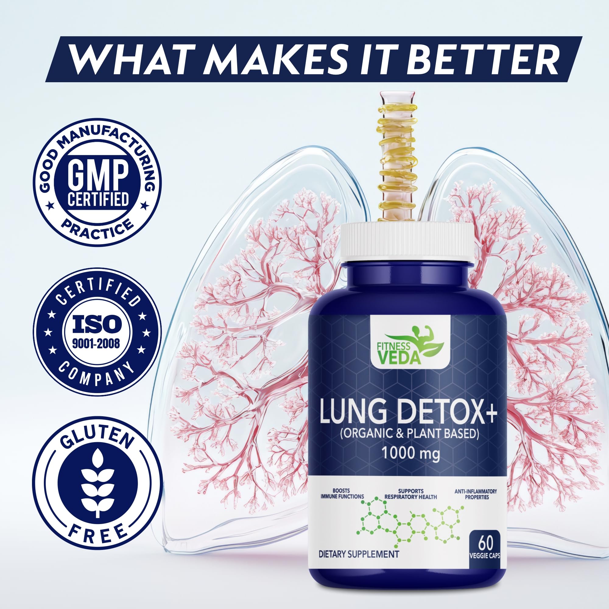 FITNESSVEDA Lung Detox+ Supplement | Respiratory Wellness & Immune Support |Organic & Plant Based | Clears Congestion, Supports Breathing Comfort, Improves Lung Health & Daily Cleanse | Pack of 1 – 60 Capsules — Amazon image 8