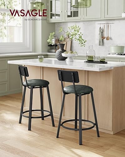 Miniatura 2 de VASAGLE Taburetes de bar, juego de 2 taburetes de desayuno tapizados de PU, taburetes de bar de 29.7 pulgadas con respaldo y reposapiés, montaje