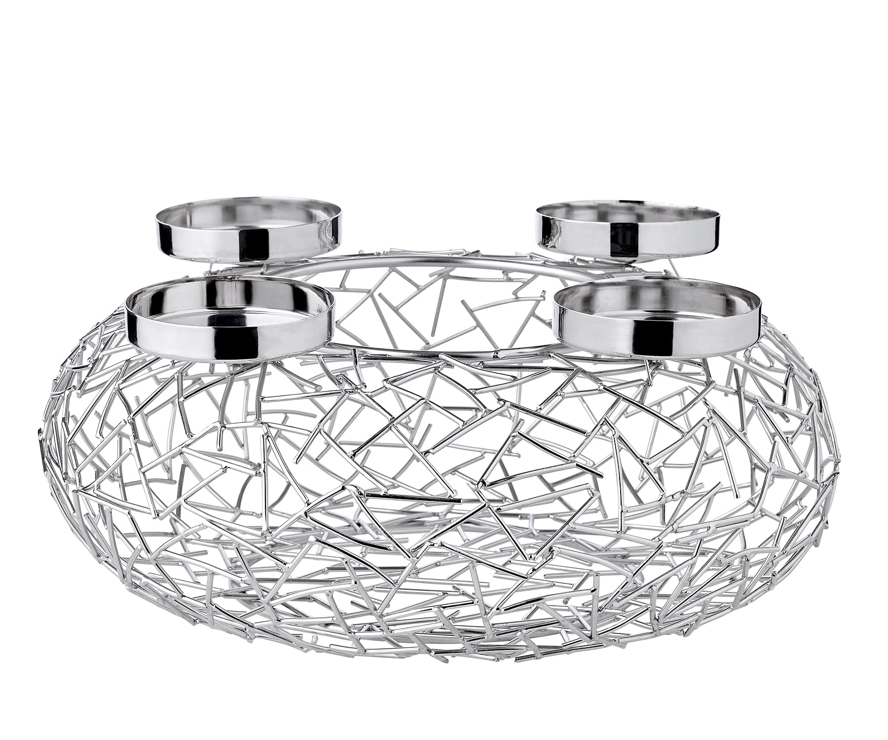 EDZARD Corona de adviento Milano, Acero Inoxidable niquelado, Color Plata, diseño de Rama, diámetro 34 cm, para Velas de 8 cm de diámetro