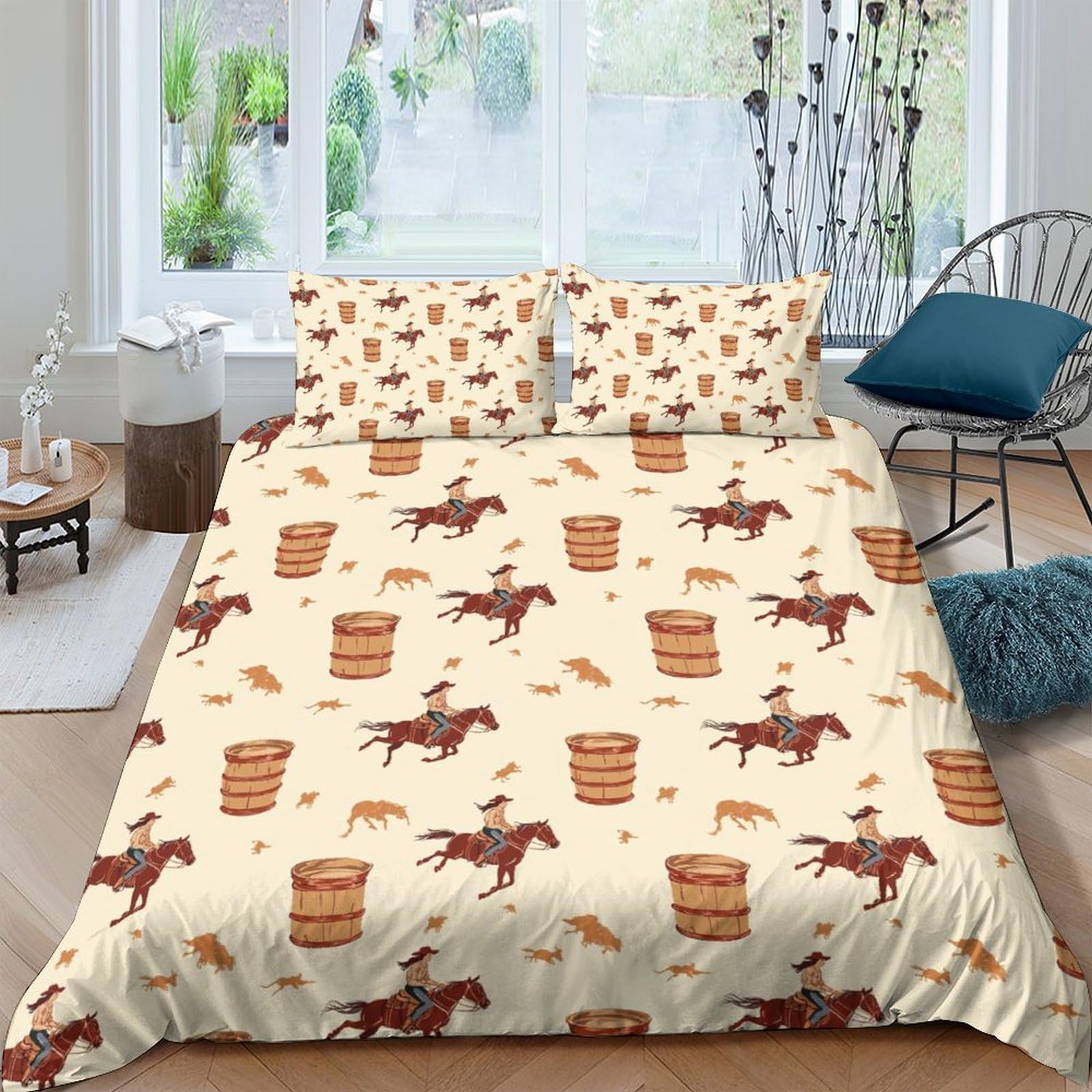 Ctjqhvkz Style-4 3D Printed Western Cowboy Fitted Sheet Microfiber Soft Brown Horse Barrel Bed Cover For Bedroom Dorm Mattress Decor Single（135X200cm）
