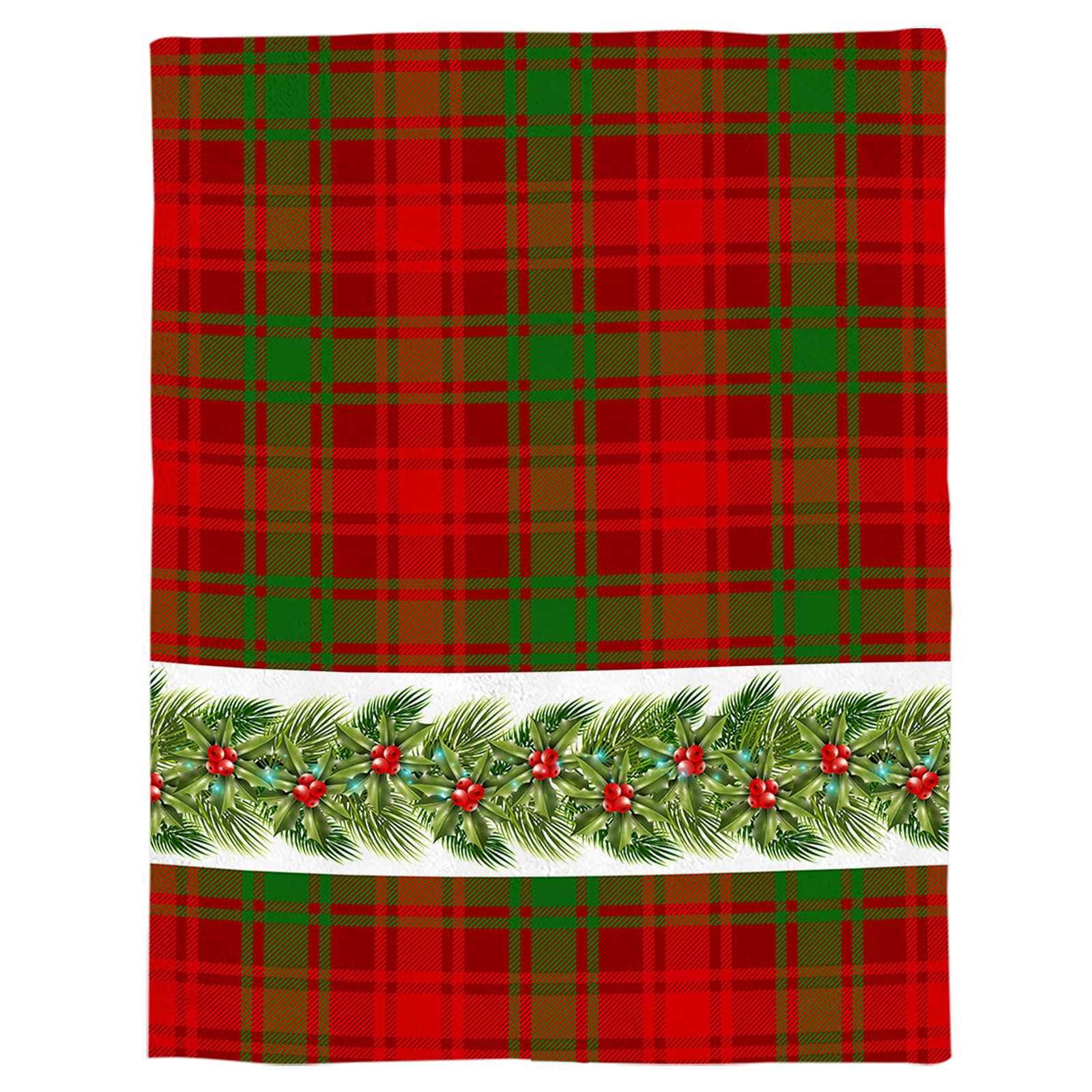 Amazon｜ブランケット 毛布 クリスマス 赤と緑のチェック 松の枝