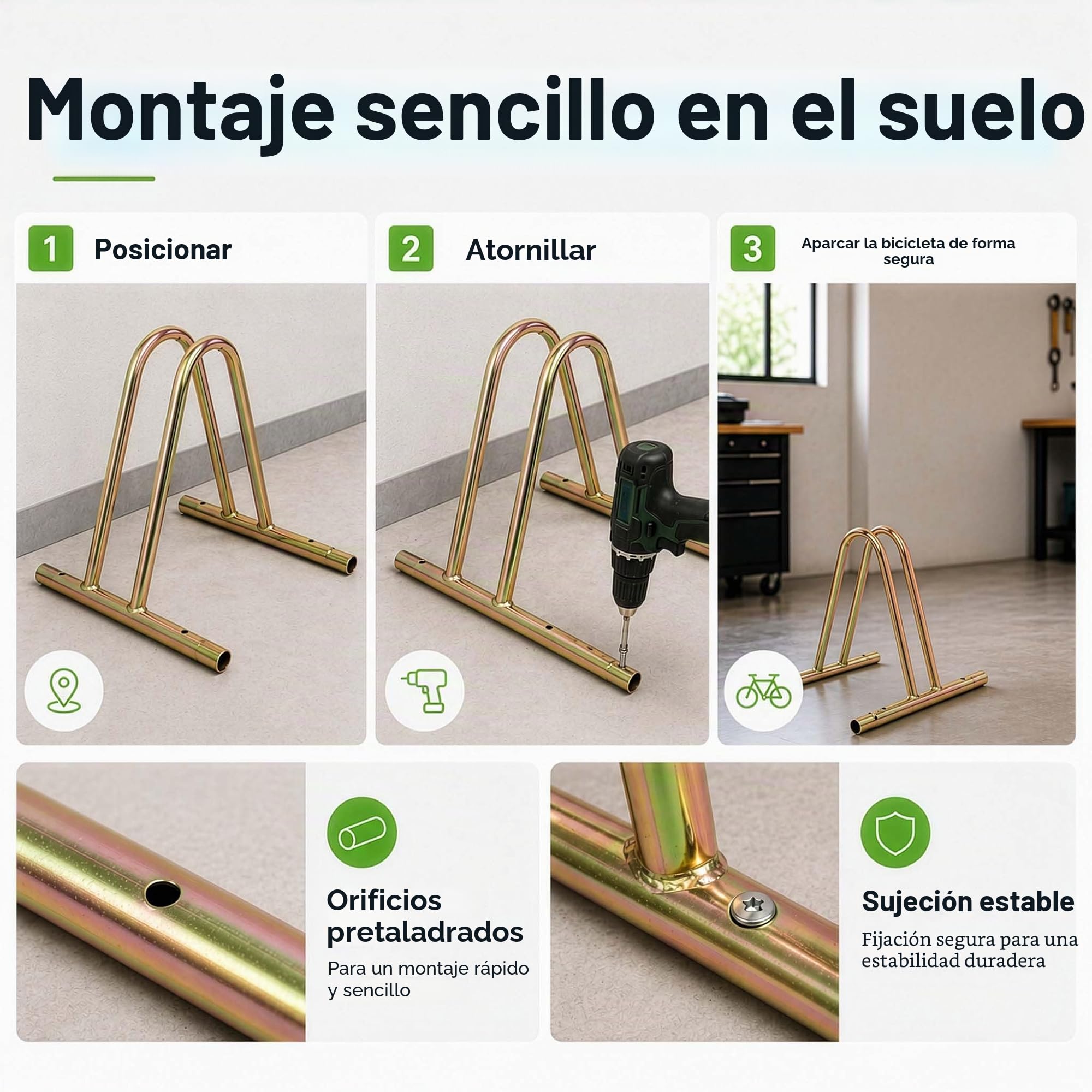 WilTec Bicicletas Aparcamiento bicis Aparcabicis Metal Exterior Suelo