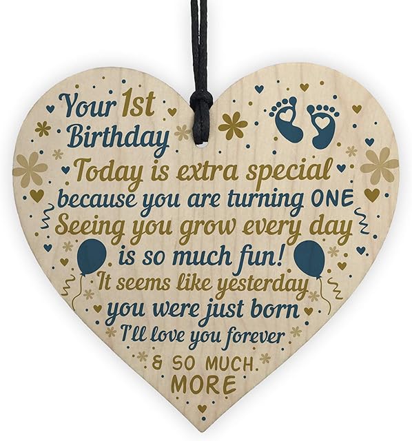 RED OCEAN Baby's First 1st Birthday Gift For Baby Girl Boy Wooden Heart Plaque Keepsake Gift From Mummy Daddy