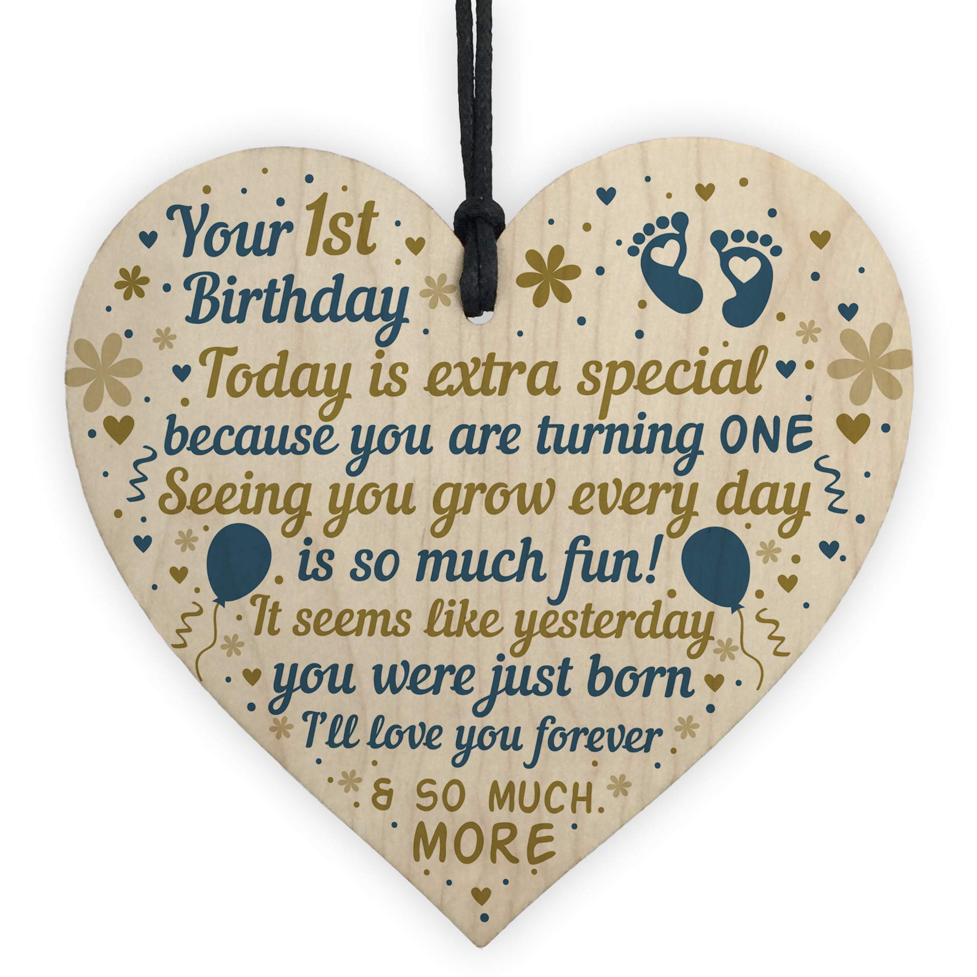 Red Ocean Women's Baby's First 1St Birthday Gift For Baby Girl Boy Wooden Heart Plaque Keepsake Gift From Mummy Daddy