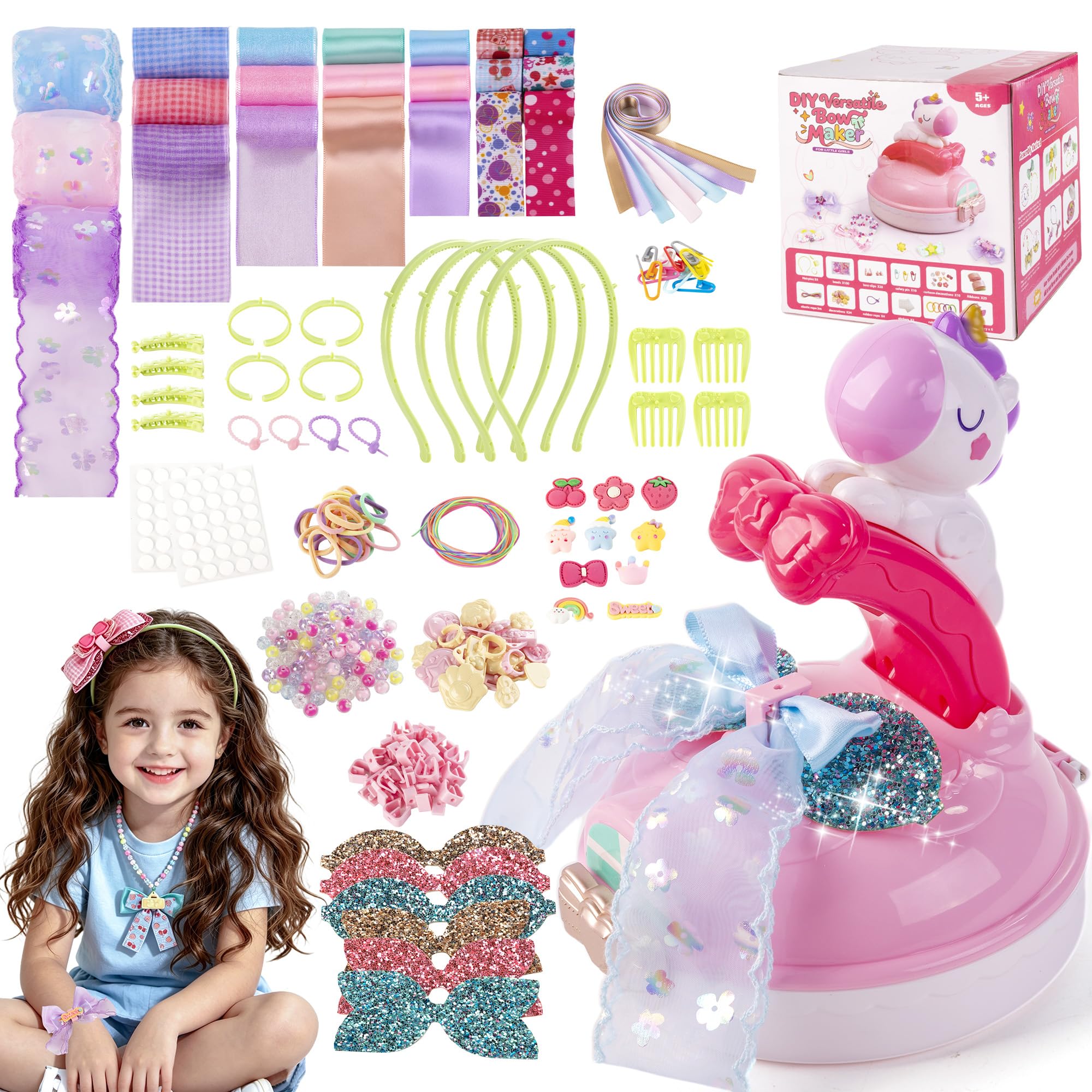 SEMKOTREE Haarschleifen Mädchen Selber Machen, Schleifenband Bastelset Kinder Spielzeug, Haarreifen Haarspangen Haarschmuck, Geburtstag Geschenk Mädchen 5-10 Jahre