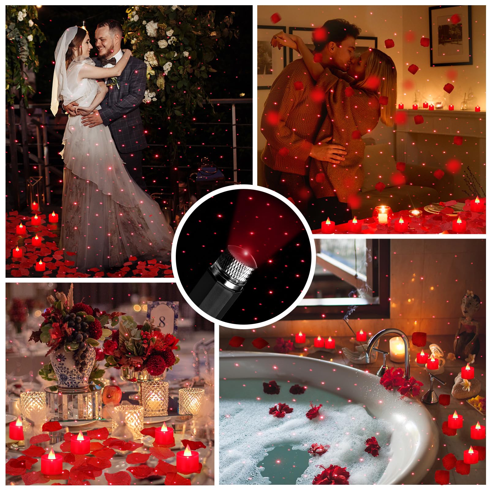 Hanaive 8000 Stück künstliche Rosenblätter für romantische Nacht mit 120 Stück flammenlosen LED-Teelichtern, USB-Auto-Lichter-Set für besondere Nacht, Valentinstag, Jahrestag, Hochzeit (rot)