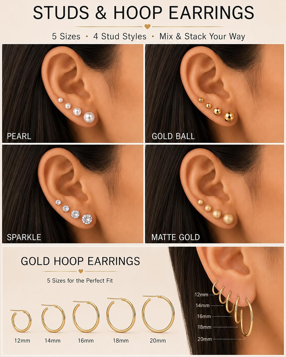 81 Pairs Gold Stud Earrings Set for Women, Trendy Pearl Cubic Zirconia Butterfly Heart Stud Hoops Earrings Multipack, Multiple Piercing Earrings Pack Jewelry Gifts