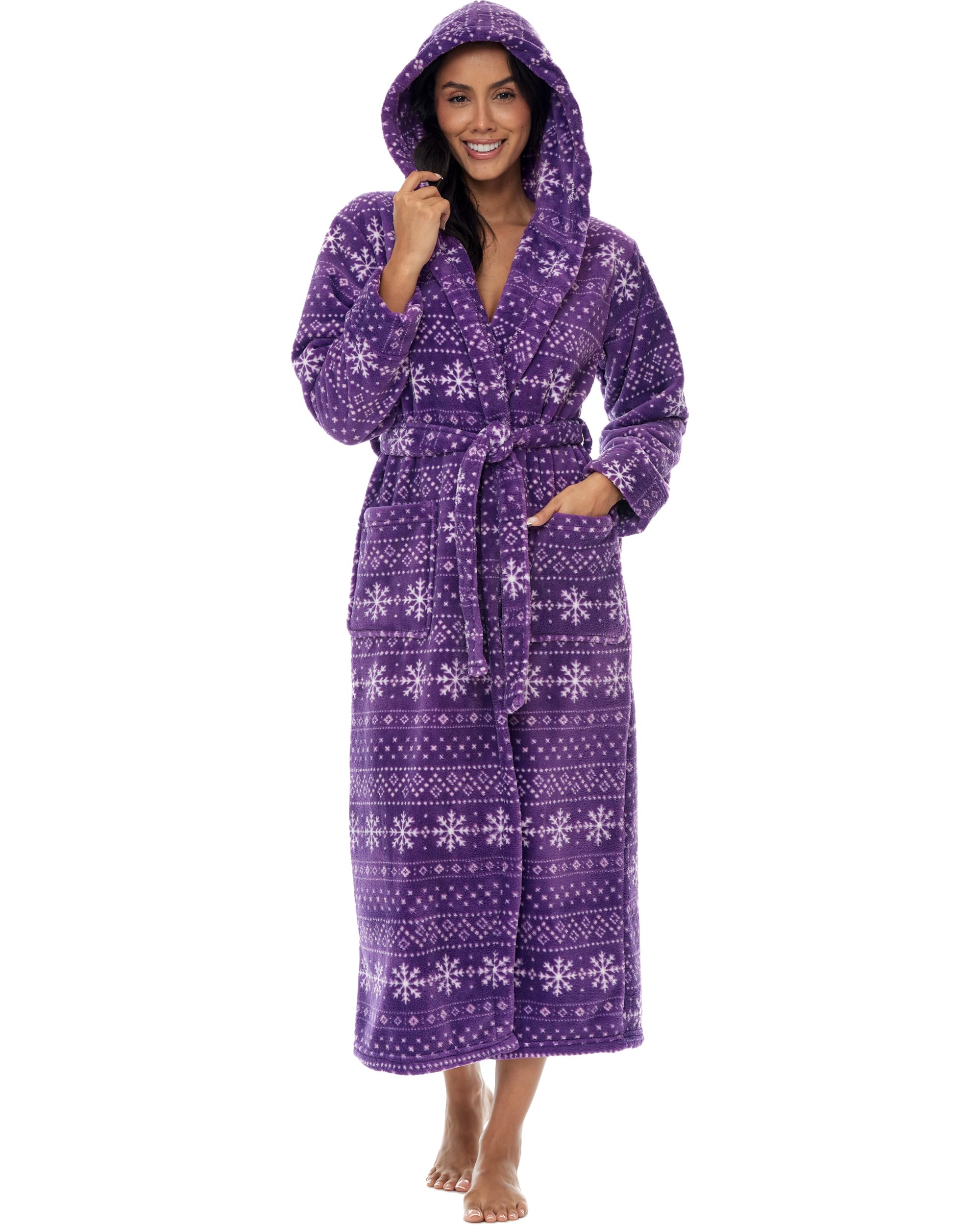 Alexander Del Rossa womens Robe, Long Plush Bathrobe With Hood, Hooded Robes for Women Plus Size Bath Robe Cozy
