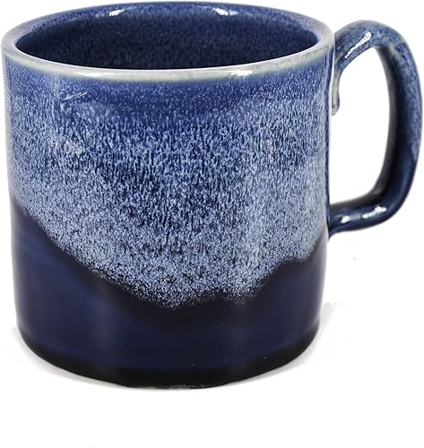 Taza de café de cerámica hecha a mano, color azul Ol' con escarcha blanca, 14 onzas