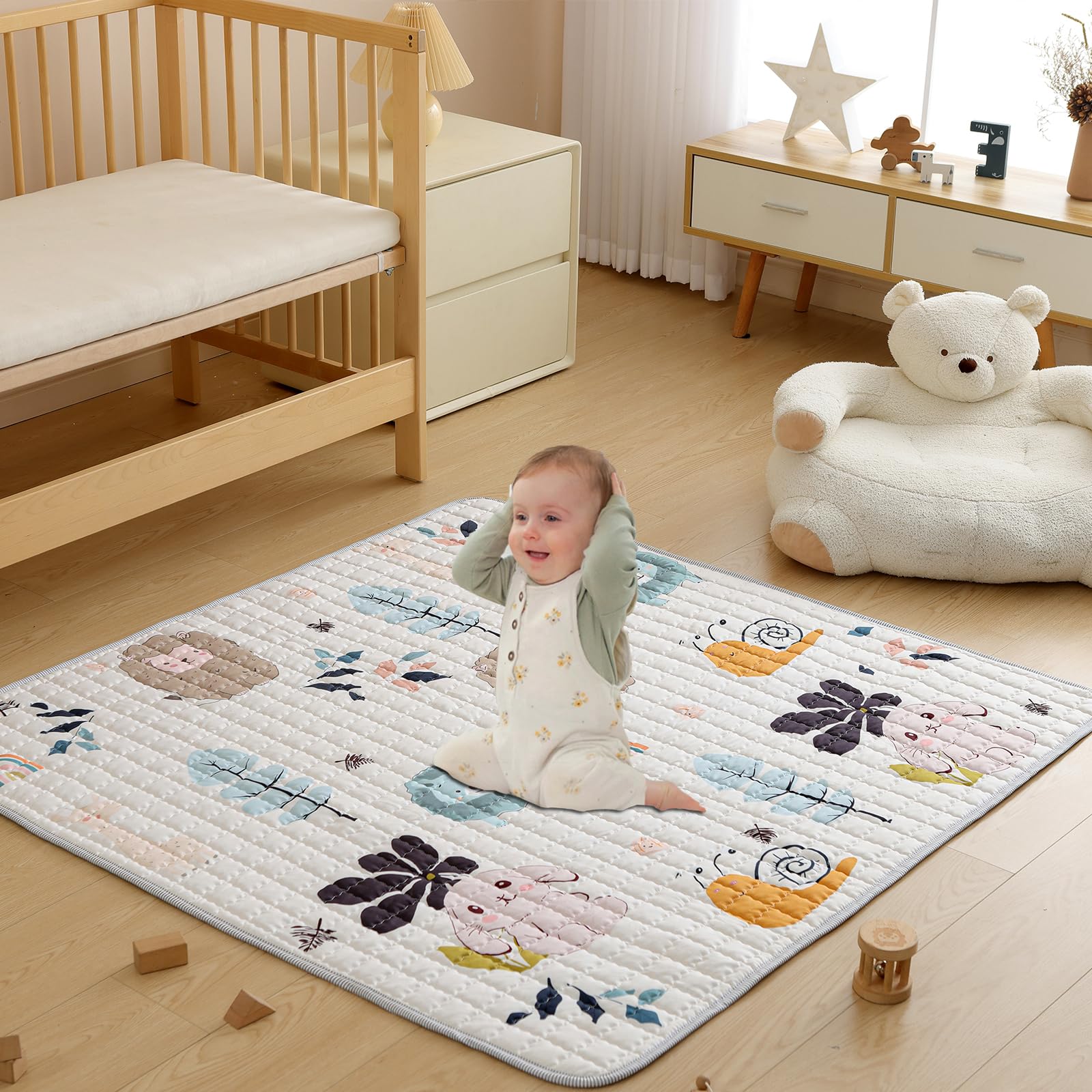 GSOLENE Baby Play Mat,50x50 Play Mat for Floor, Soft Thick Baby Floor Play Mat for Infants, Babies, Toddlers Tummy Time,Baby Crawling Mat,Machine Washable Cushioned for Playpen,Animals