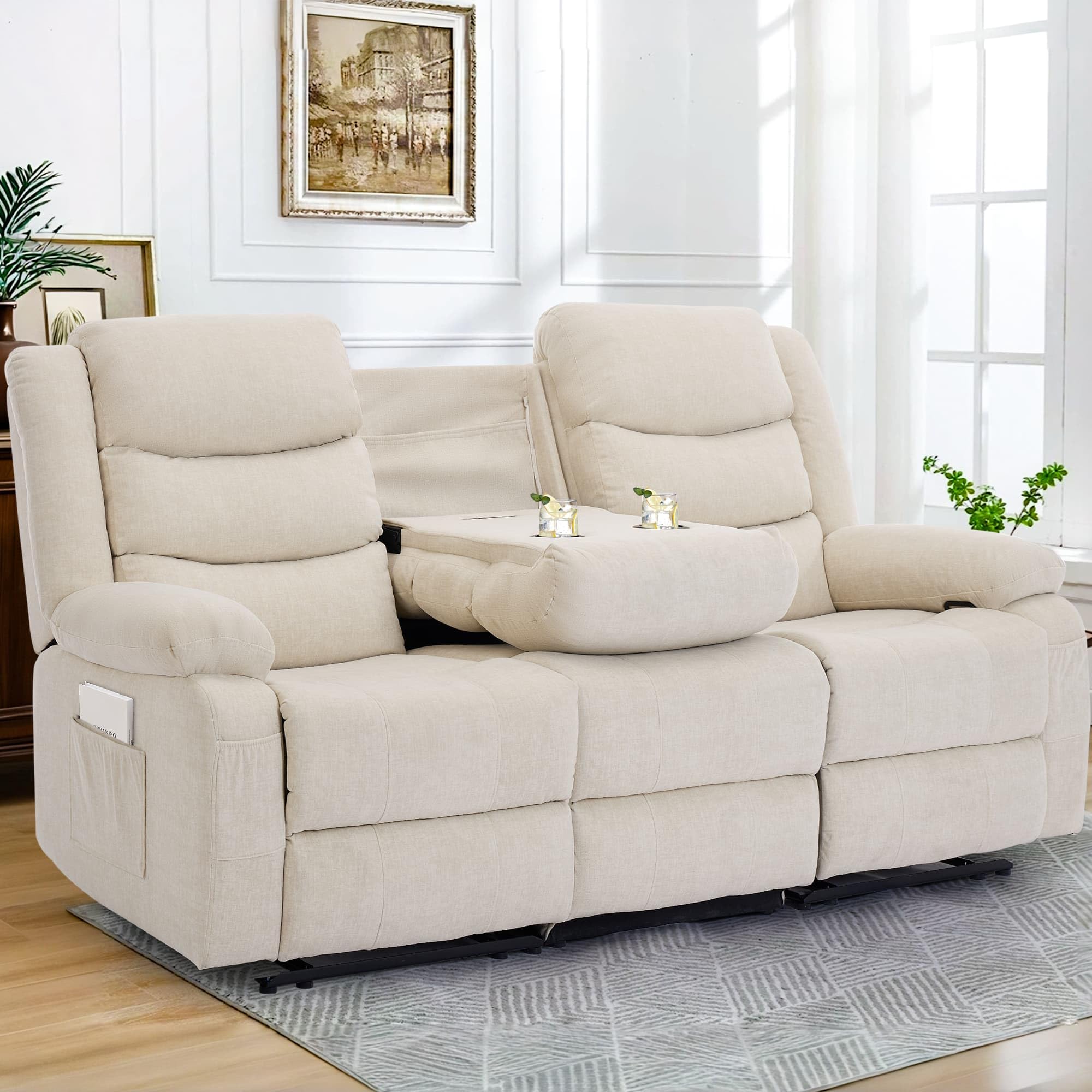 Korser Recliner Sofa, Oversized Reclining Loveseat with Console