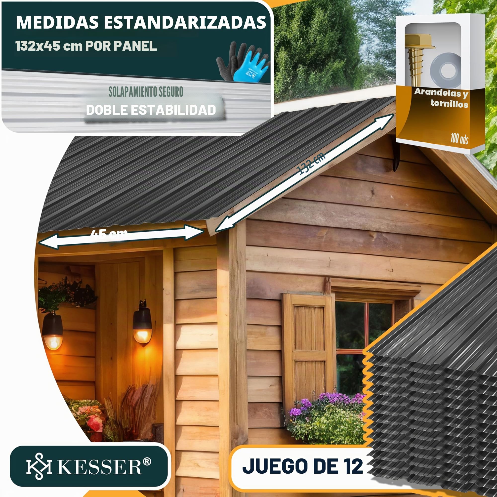 KESSER® 12 chapas perfiladas, trapezoidales perfiladas 129x45 cm = 7m², Chapa de Techo para caseta de Herramientas, Paneles de Techo de Acero galvanizado 0,25 mm, Incl. Guantes de Montaje, Antracita