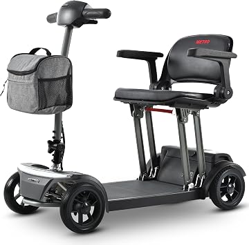 Metro Mobility Powered Mobility Scooters, 4 Wheel Mobility Scooters for Adults, 265 lbs Capacity Folding Mobility Scooter Lightweight, 10 Miles Long Travel Range Scooter with USB Charger Port Black