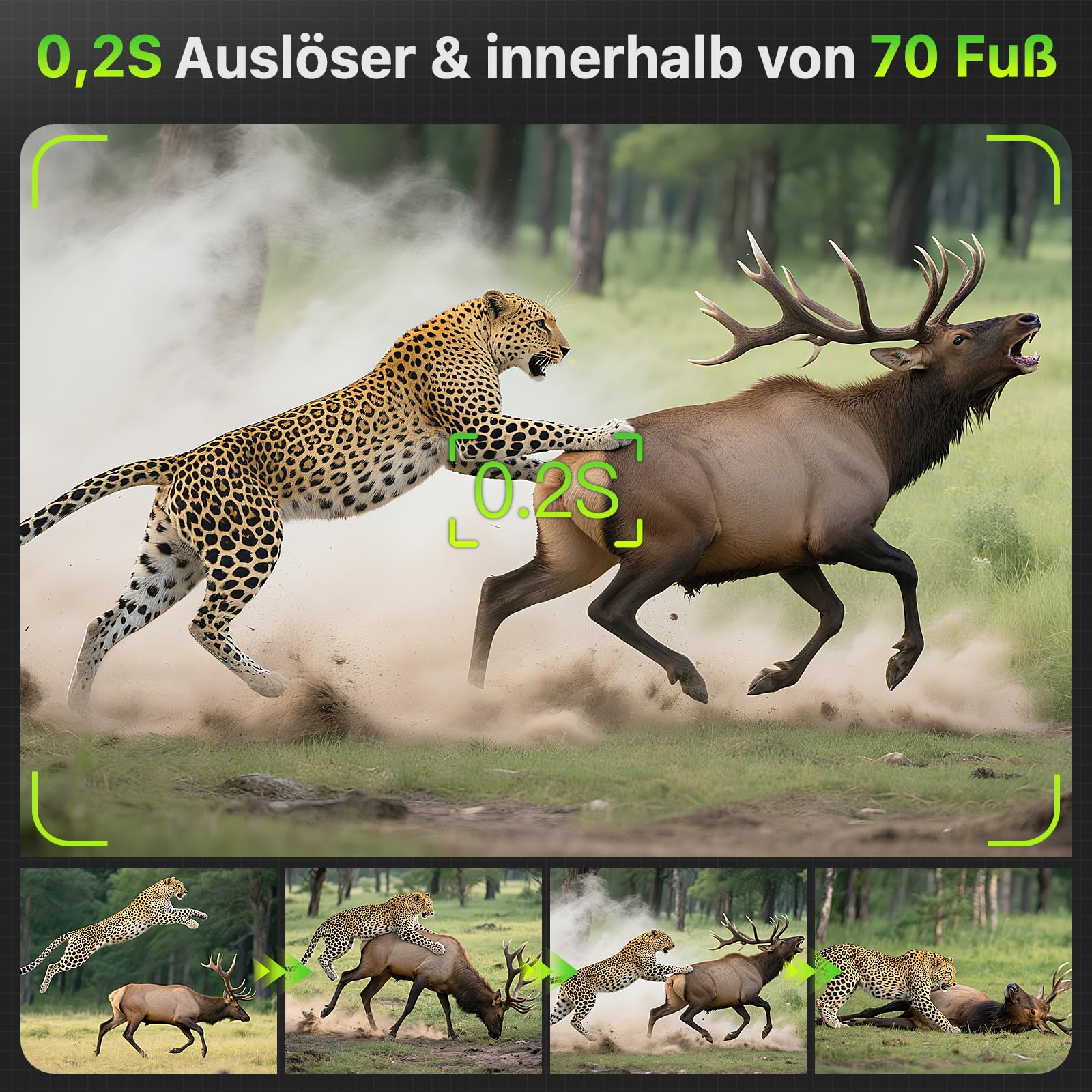 Wildkamera 4K 64MP WLAN mit Handyübertragung App – Wildtierkamera mit Nachtsicht, Bewegungsmelder, 0,2s Auslösung, Outdoor Überwachungskamera für Garten, Hof & Außenbereich, IP66 Winterfest