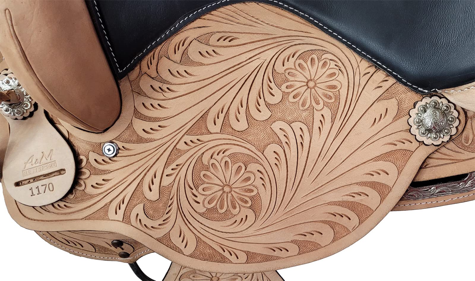 A&M Reitsport Baumloser Westernsattel Oregon aus Büffelleder NEU, wechselbares Kopfeisen, Größe:17 Zoll