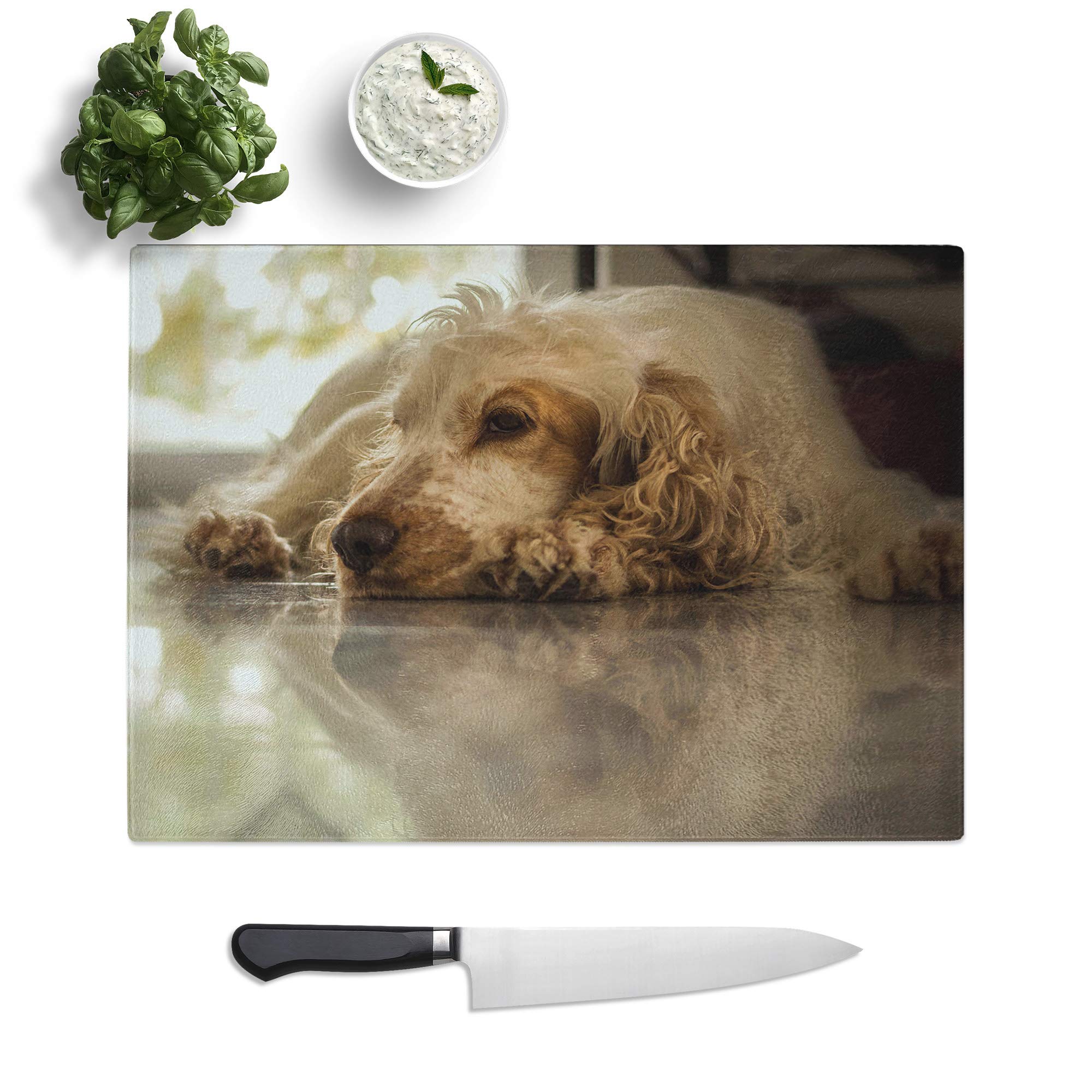 Kitchen Chopping Board Glass - Cocker Spaniel Dog - Textured Worktop Saver Cutting Board - Heat Resistant, Shatterproof and Hygenic - 28.5 x 20 cm