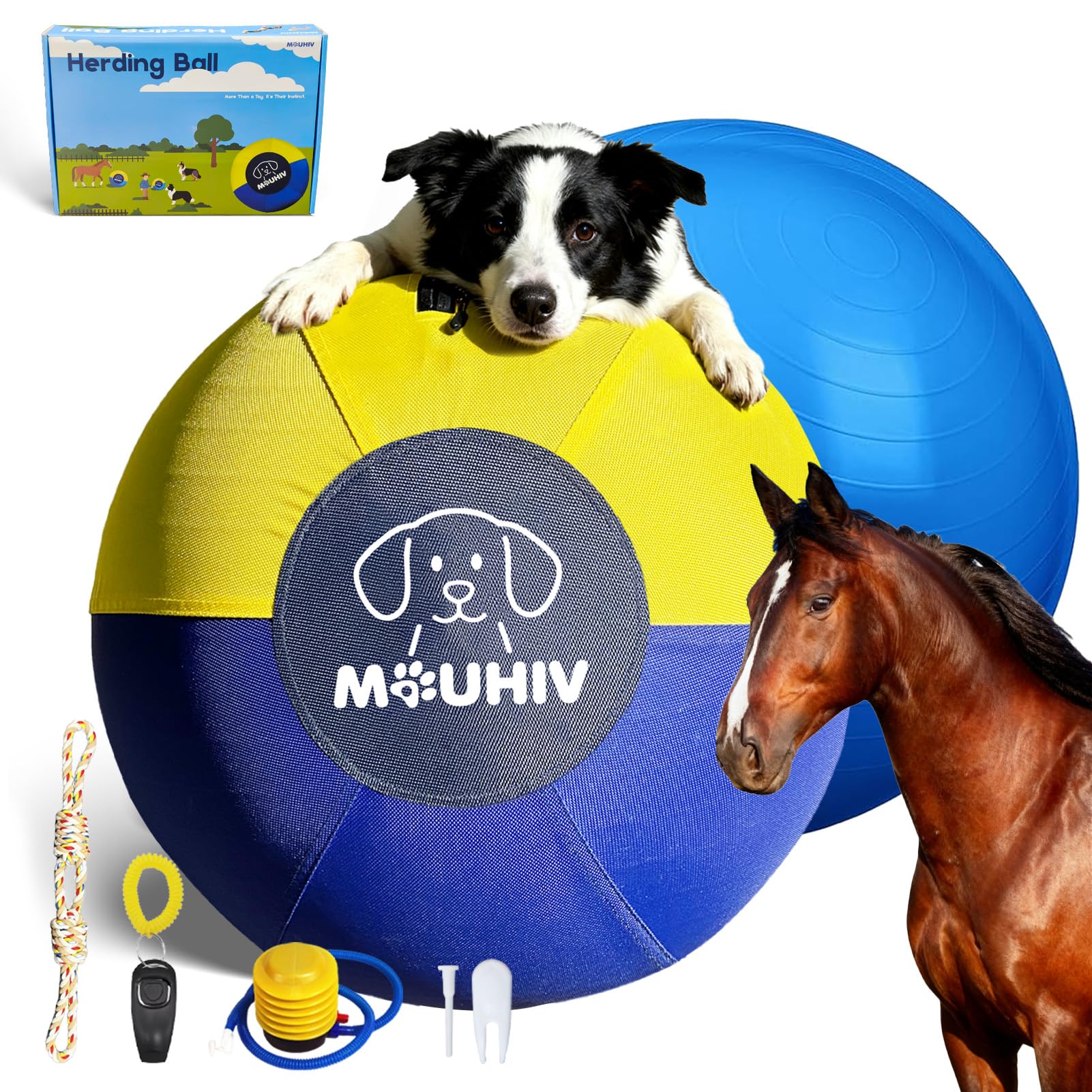 Pelota de entrenamiento para perros de 25 pulgadas, pelotas de entrenamiento para perros grandes con bomba de mano, juguete interactivo para perros, pelotas para entrenamiento al aire libre