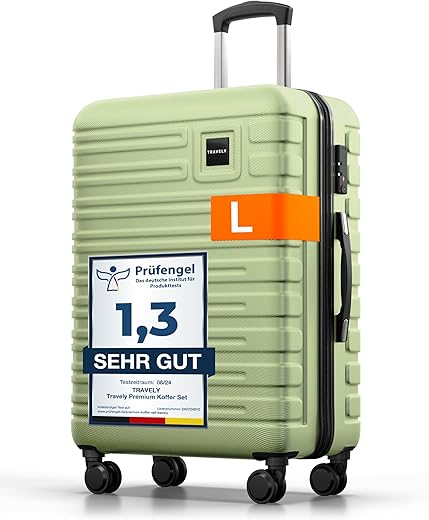 Travely Premium 24″ Hartschalen Koffer mit 75L Volumen und TSA Schloss