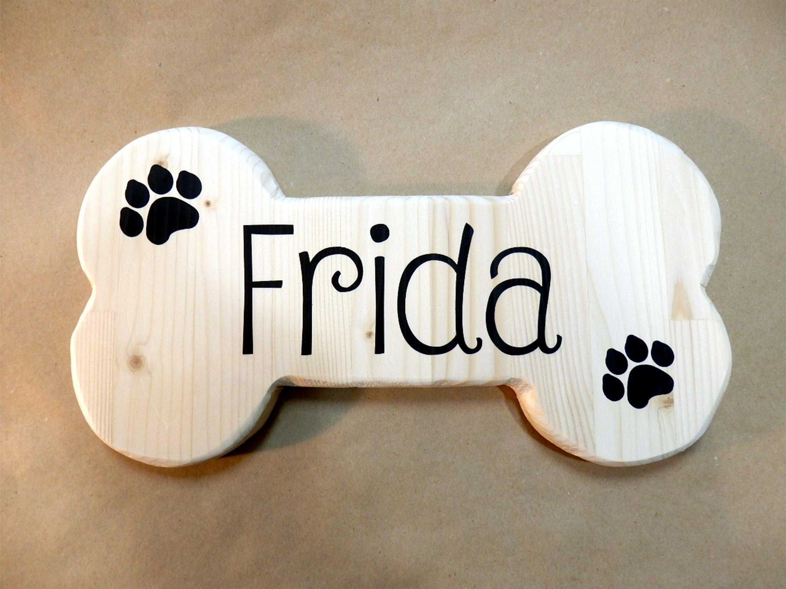 Dog Bone Shaped Sign | Family Pet Name | Personalized Wooden Sign | Outdoor New Puppy Plaque Doghouse Crate Name Plate