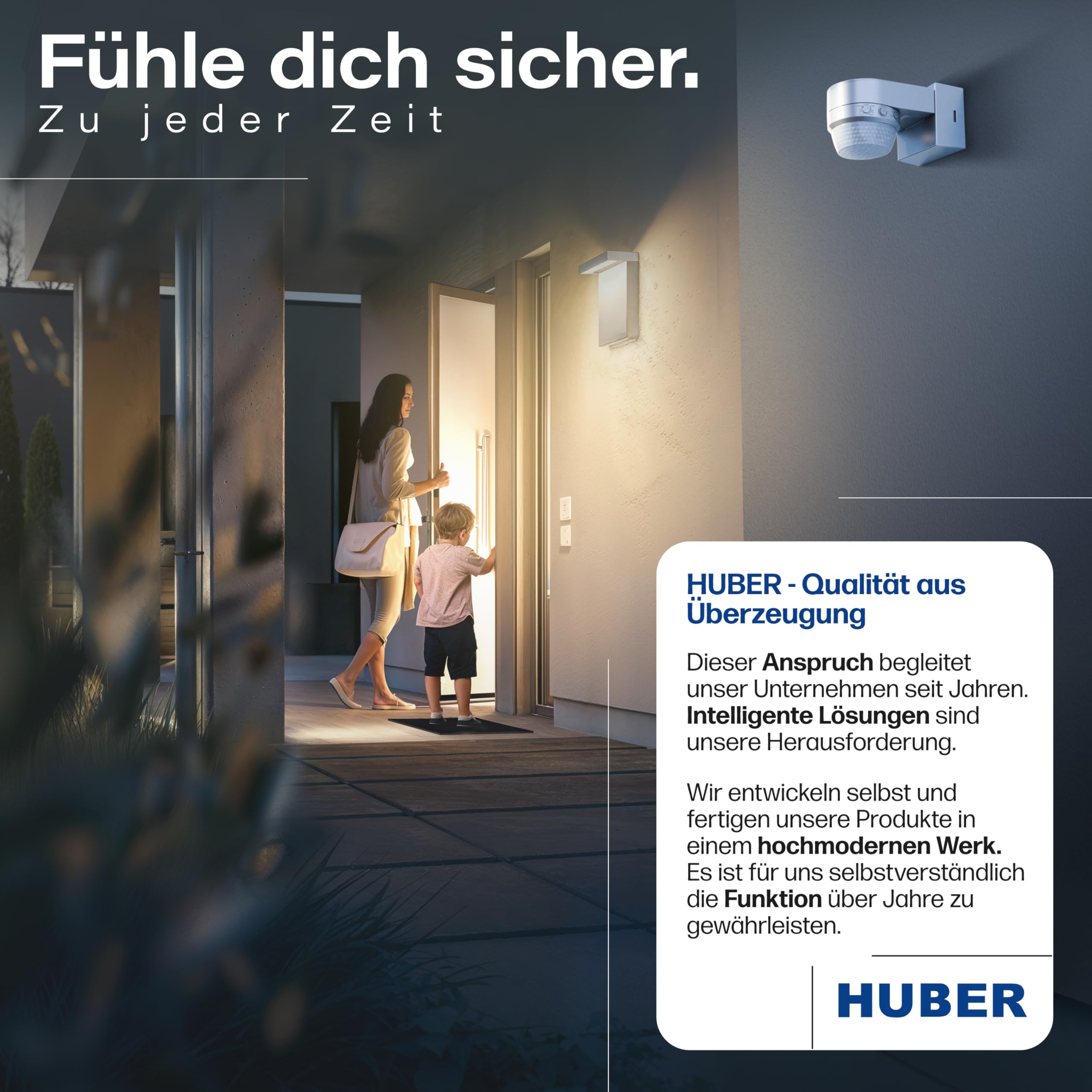 HUBER Motion 100 - Detector de movimiento por infrarrojos (360°, color gris) | 4 sensores, lente Fresnel, IP65, adecuado para LED, protección contra arrastre y limitación de áreas, montaje en pared/techo