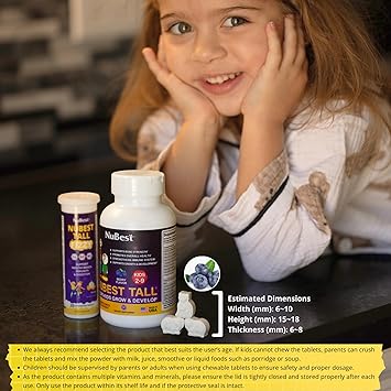 NuBest Tall Kids - Multivitamins & Minerals for Age 2 to 9 - Bone Strength & Immunity Support - Helps Kids, Toddlers Healthy - Animal Shapes - 180 Chewable Berry Tablets | 3 Months Supply