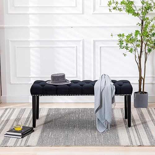 Miniatura 29 de KCC Banco otomano tapizado con botones, bancos tapizados de terciopelo para dormitorio, reposapiés, banco de acento para entrada, comedor, sala de