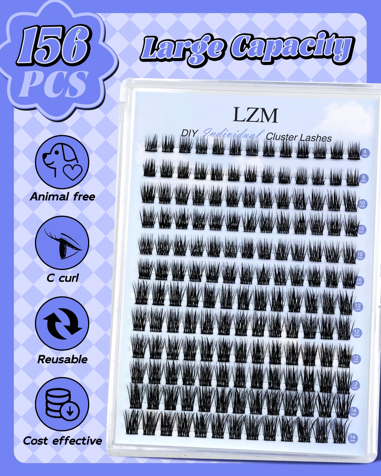 LZM Pojedyncze rzęsy w kępkach Cluster Lashes - C Curl rzęsy pojedyncze naturalne Cienkie taśmy Wygodne i lekkie Wispy Manga lash kępki Do codziennego użytku (lawendowa C MIX)