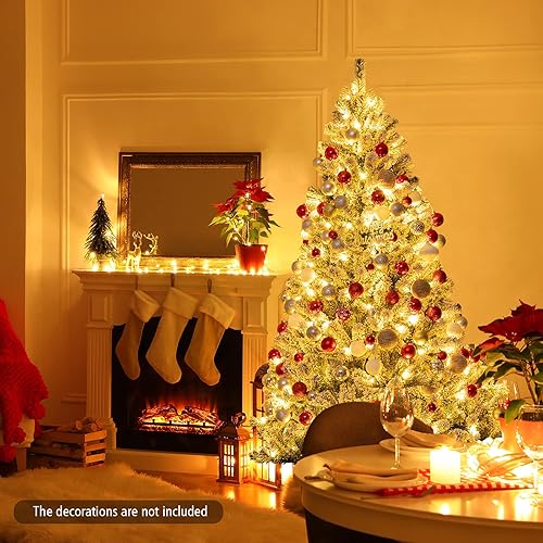 Miniatura 2 de Happygrill Árbol de Navidad artificial con bisagras preiluminado de 6 pies con 928 puntas de rama, 250 luces LED y soporte de metal