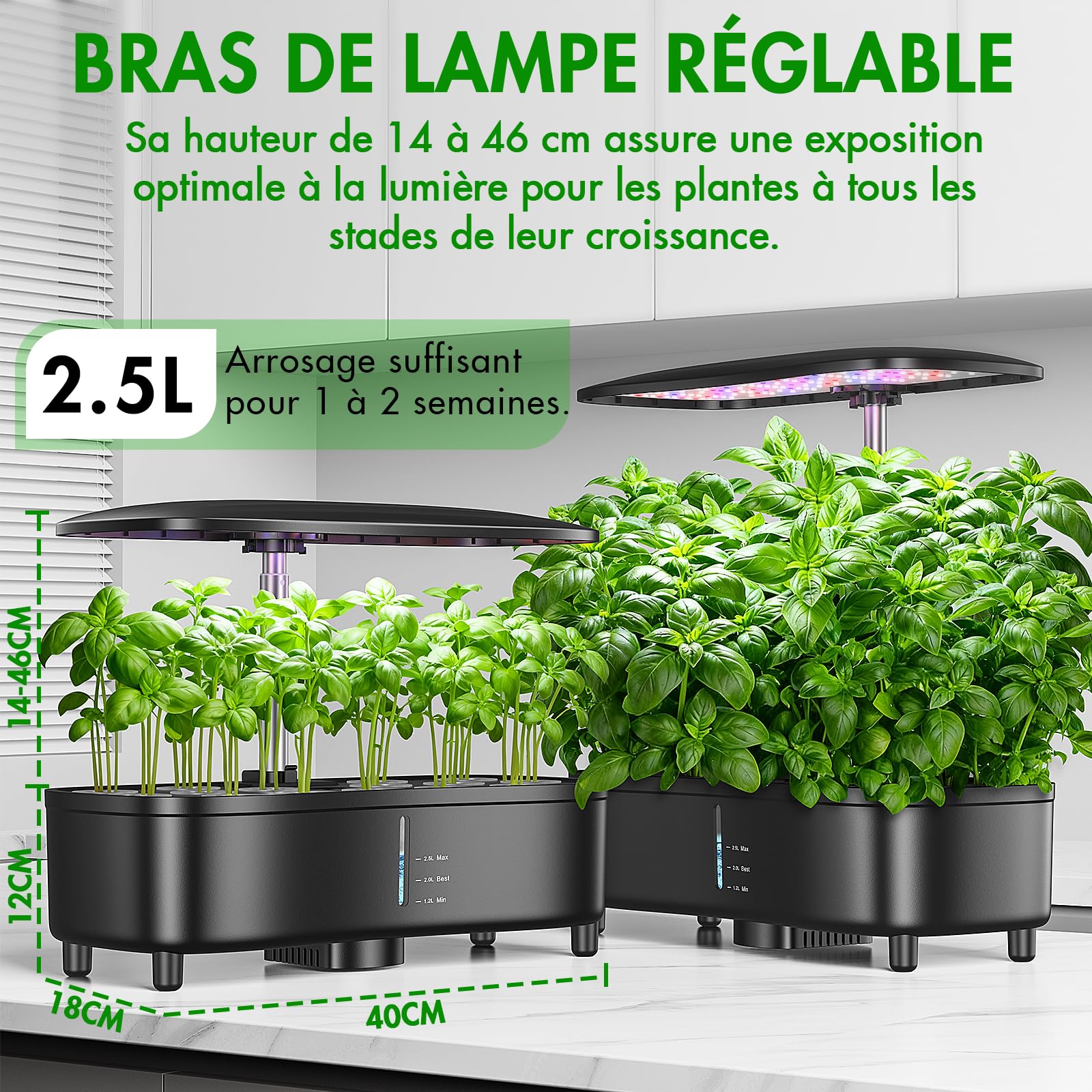 Potager Interieur 15 Pods, Système pour Cultures Hydroponie, Technologie Aéroponique pour une Croissance 3x Plus Rapide, Lampe LED Plein Spectre Intégrée, Smart Garden Intérieur pour Herbes, Laitue