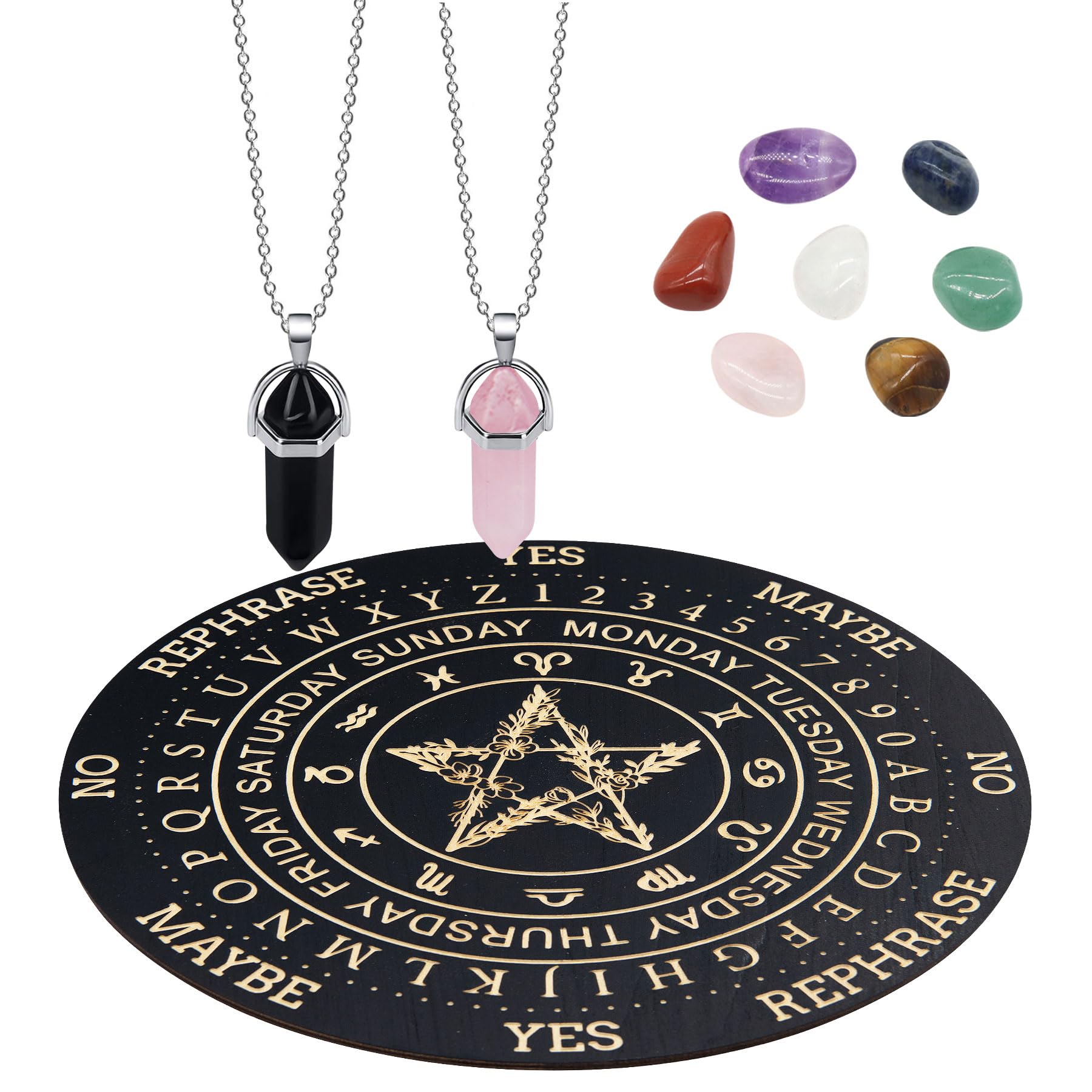 Knana Pendulum Board Set - Star, 8 Inch - Crystal Dowsing & Healing Stones - Witchcraft Wiccan Altar Supplies - Unisex Adult