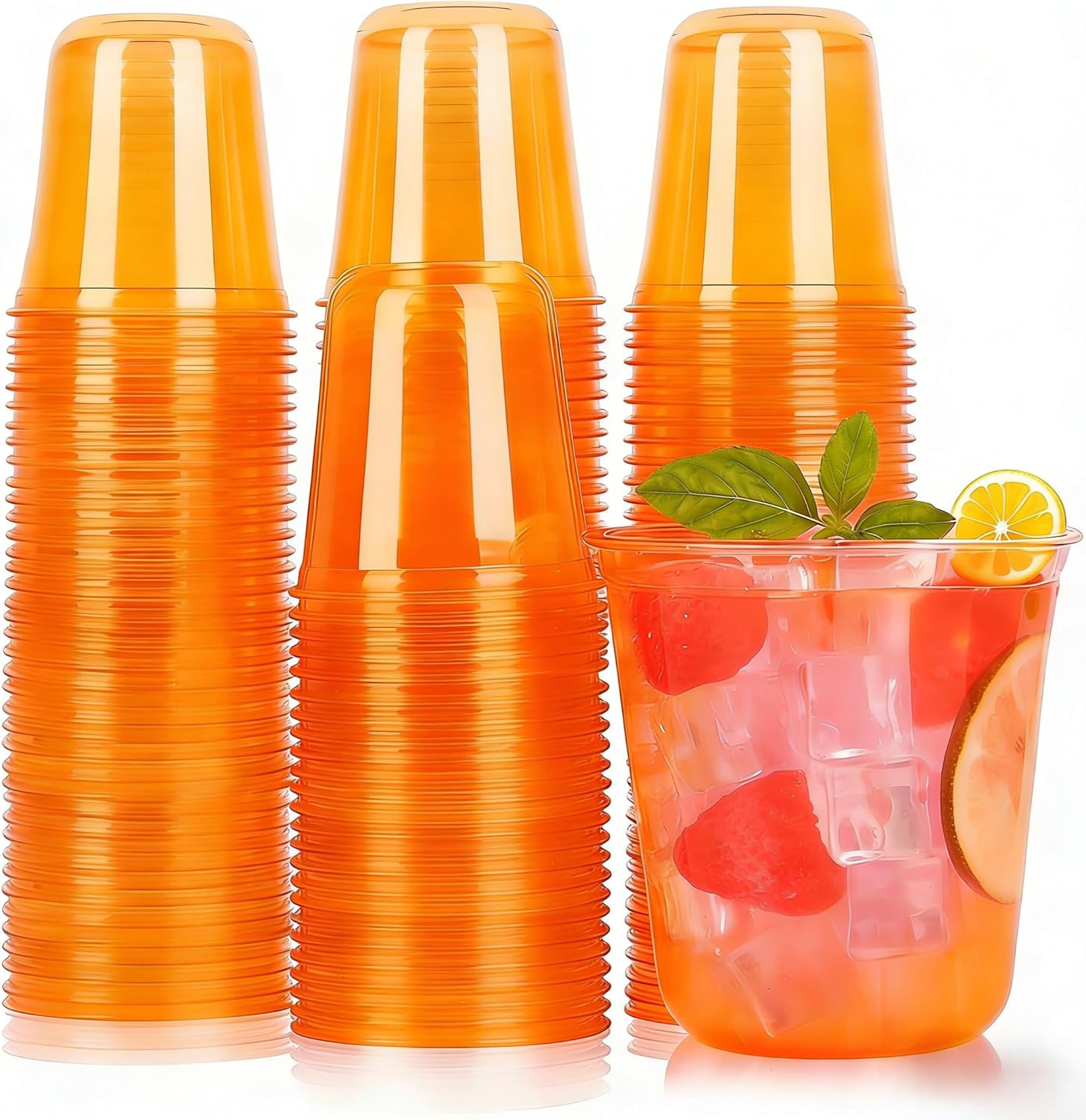 Plastic Cups, Disposable Stemless Wine Glasses for Cocktail and Party - Shatterproof Wine Glasses for Wedding and Holiday Meeting - Elegant Party Supplies Cups (200, Orange, 16oz)