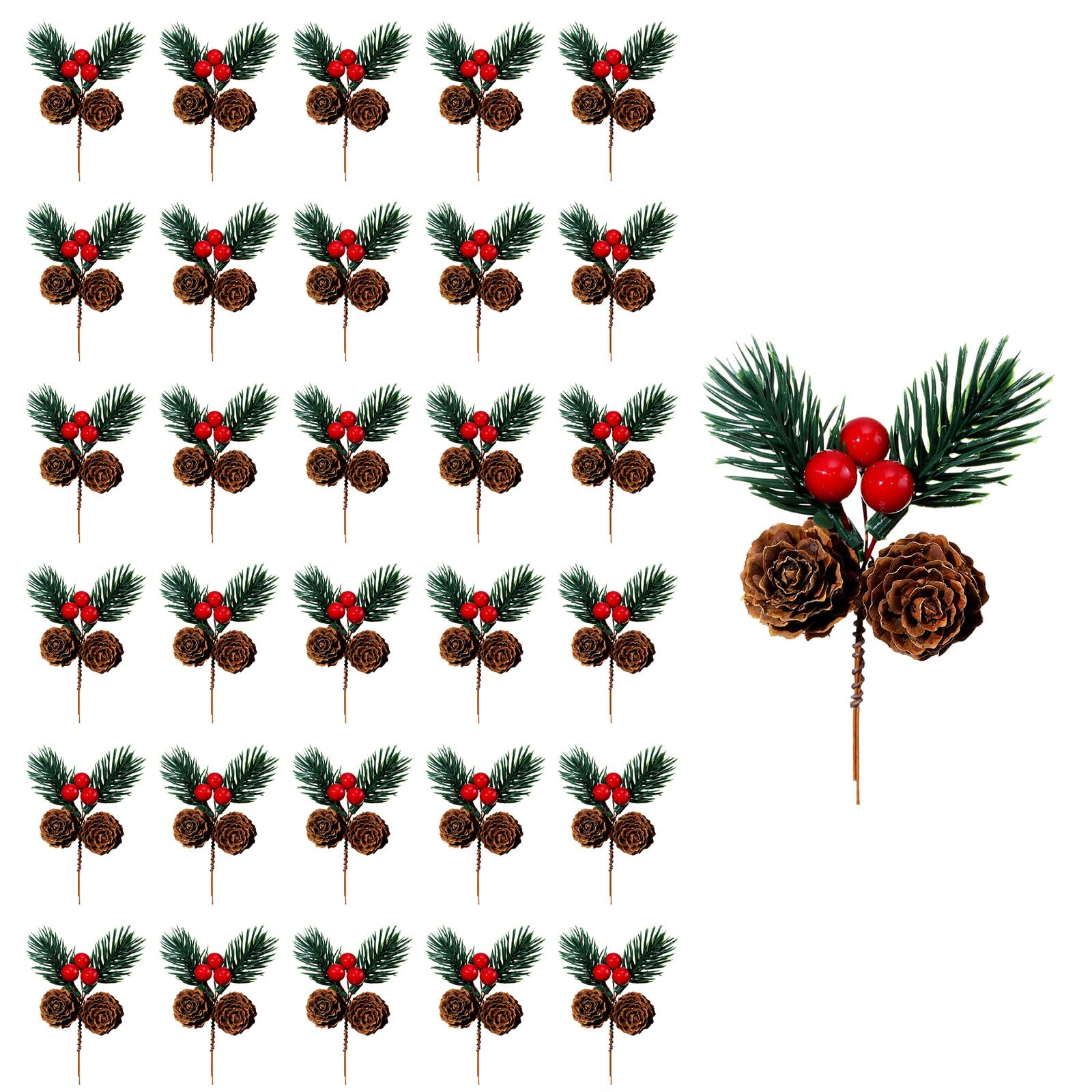 Tsophreniq Of 30 Holiday Blossomy Arrangement Substrates Including Pine Crests and Currants for Christmas Handicrafts Realistic Pine Crests