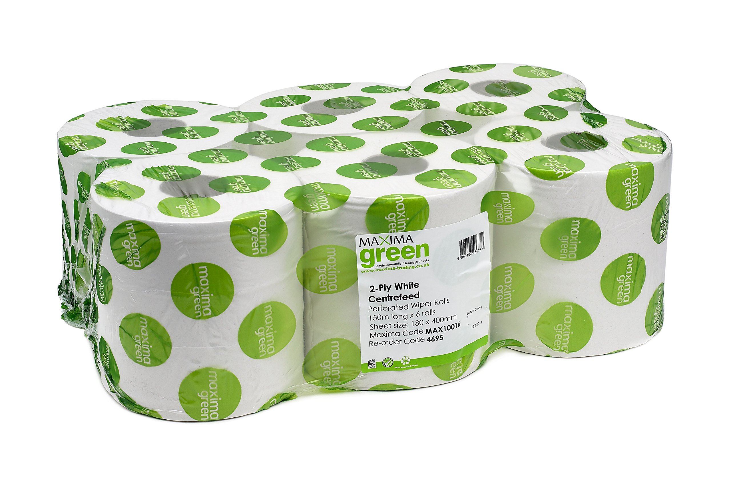 Maxima Green 2-Ply White Toilet Roll 200 Sheet 100 Recycled Paper Pack
