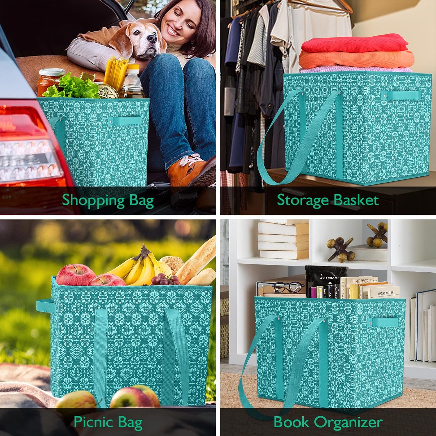 WISELIFE Reusable Grocery Bags 8 Pack,Large Grocery Tote Bag Water Resistant Shopping Bags Foldable Grocery Bag for Clothes,Shoes and Picnic,Green