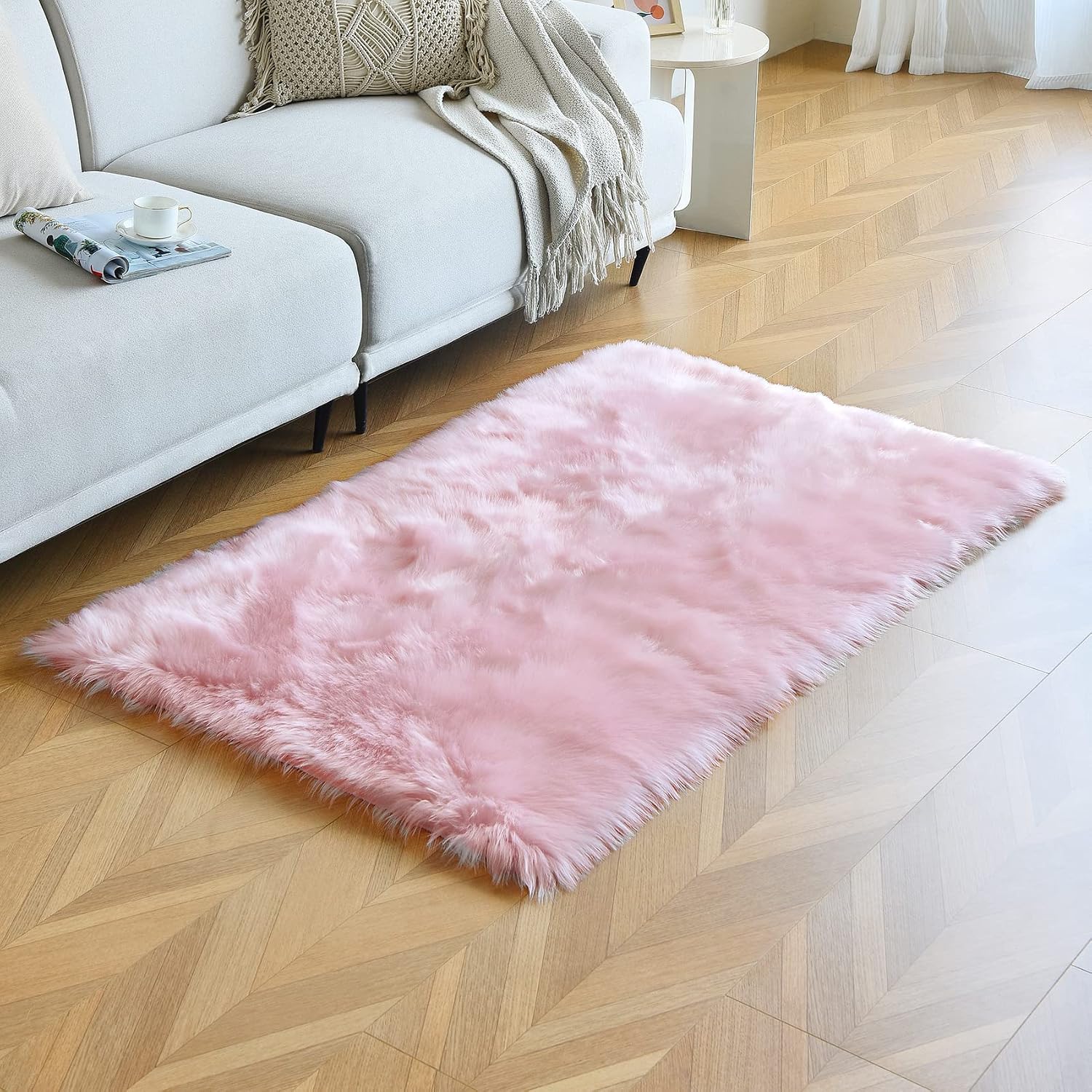 duduta Pink Faux Sheepskin Fur Rug 3x5 ft, Fluffy Carpet Rug image 5